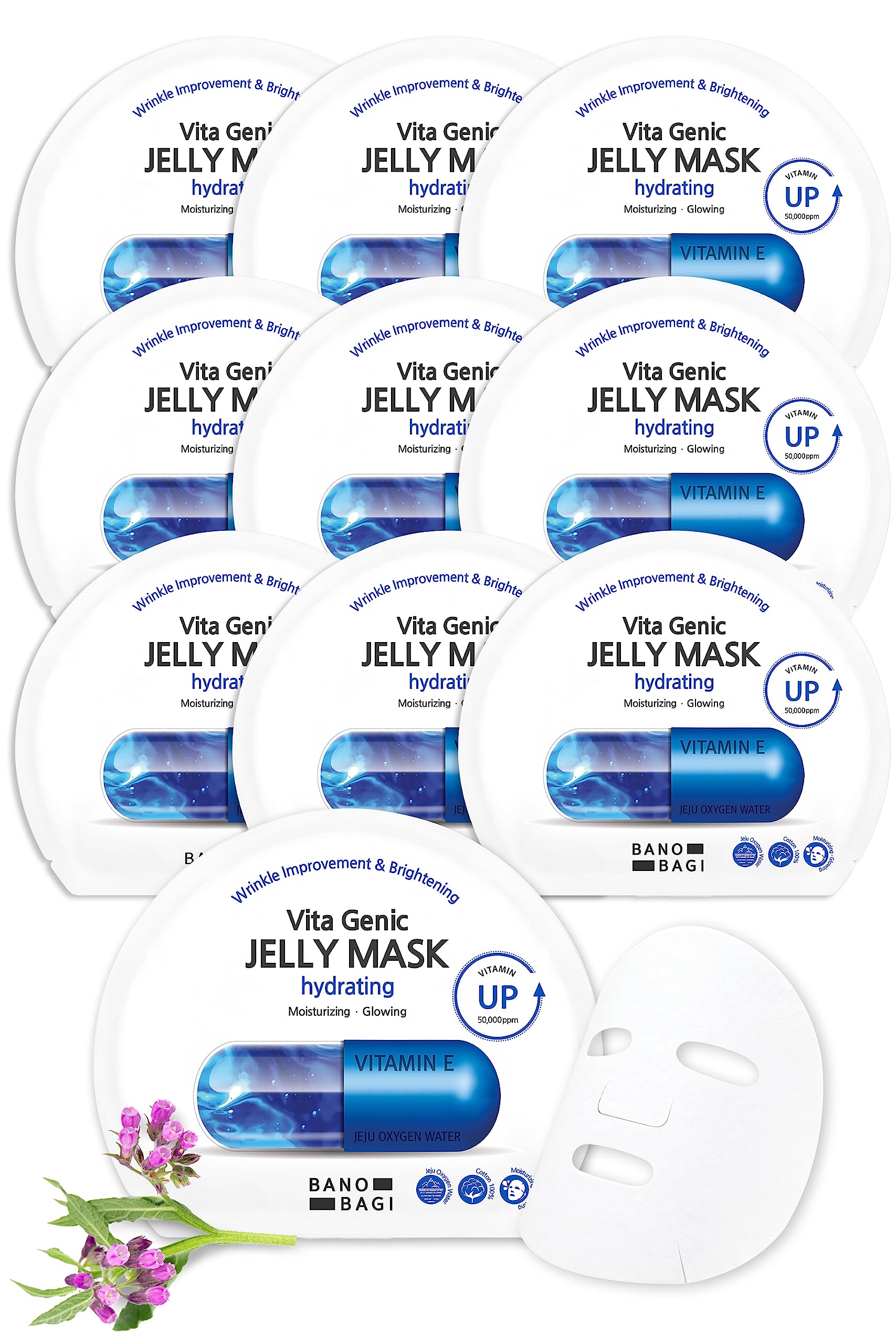 BANOBAGI Vita Genic Jelly Hydrating Face Mask with 11 Vitamin Complex | Jeju Water Moisturizing Sheet Mask (10 Sheets)