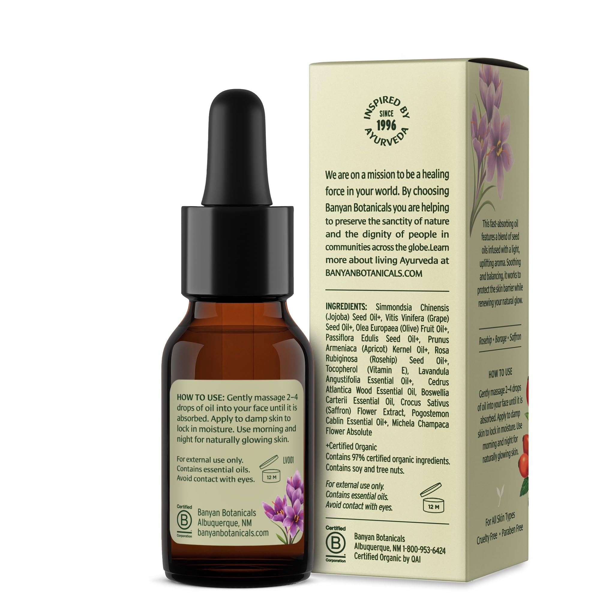 Banyan Botanicals Face Oil – Luxurious Ayurvedic Skincare with Rosehip & Jojoba (0.5 oz)