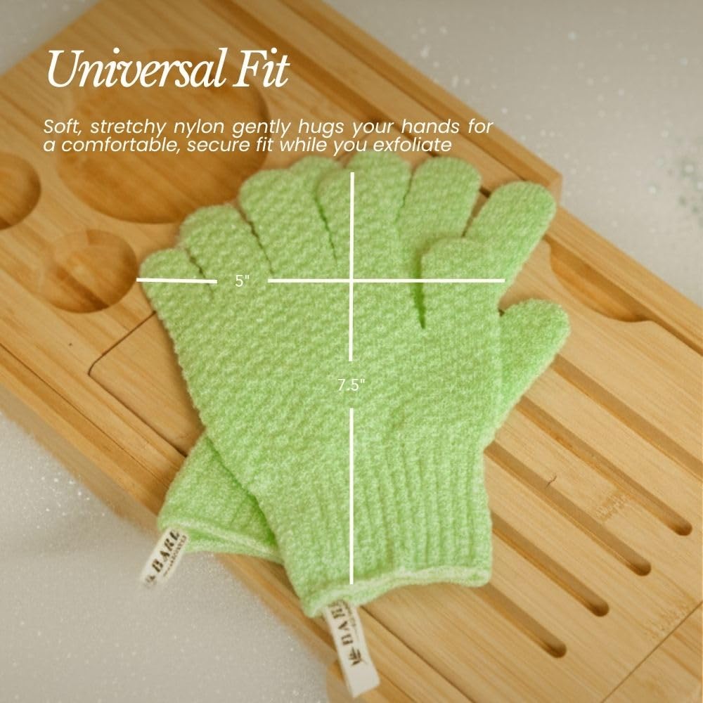 Bare Botanics 4-Pack White Exfoliating Gloves for Shower | Deep Nylon Fiber Body Scrubbers