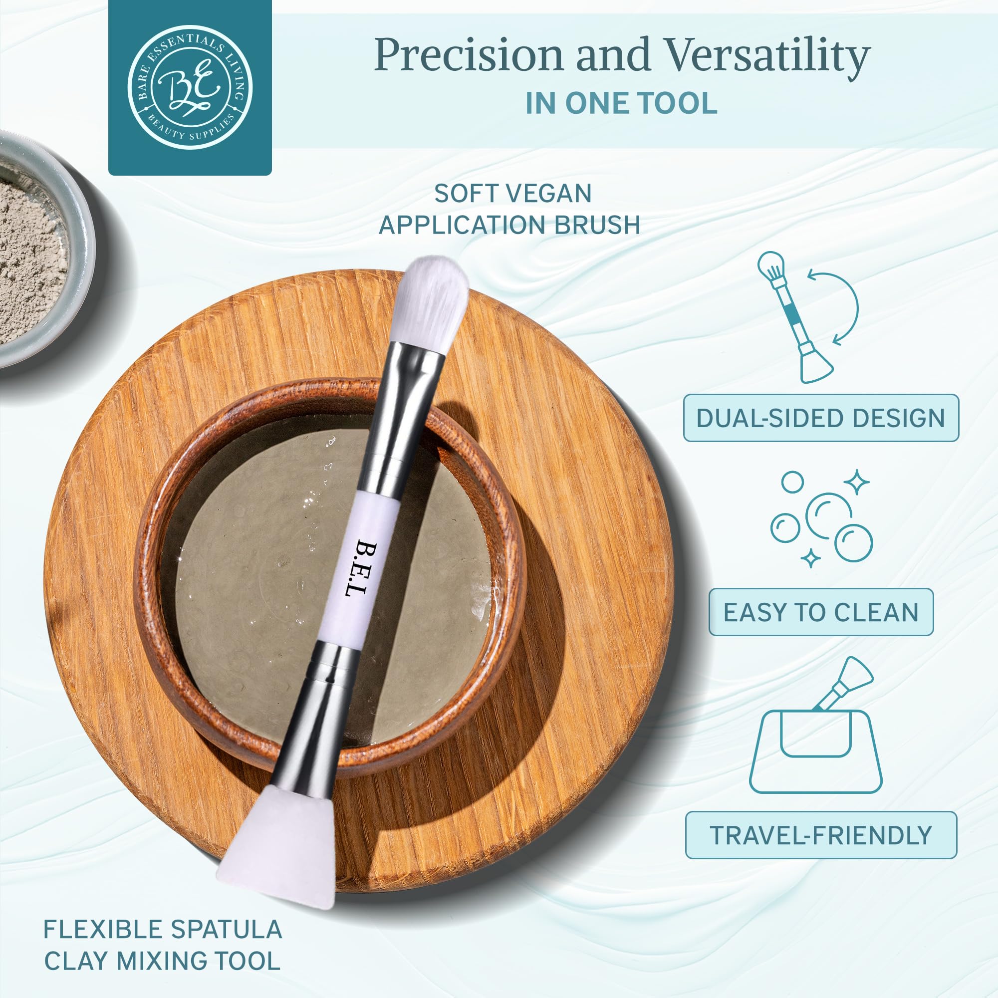 Bare Essentials Living Clay Face Mask Brush (10 Pack, White) – Dual-Sided Nylon & Silicone Applicator for Masks, Creams & Makeup