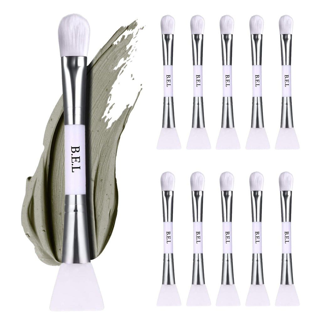 Bare Essentials Living Clay Face Mask Brush (10 Pack, White) – Dual-Sided Nylon & Silicone Applicator for Masks, Creams & Makeup