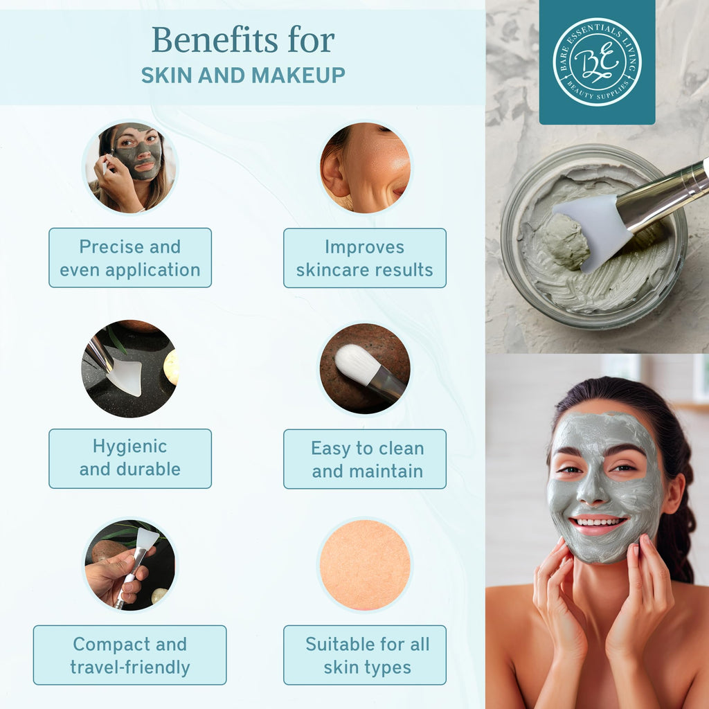 Bare Essentials Living Clay Face Mask Brush (10 Pack, White) – Dual-Sided Nylon & Silicone Applicator for Masks, Creams & Makeup