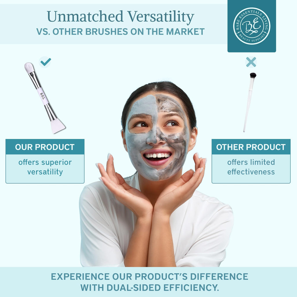 Bare Essentials Living Clay Face Mask Brush (10 Pack, White) – Dual-Sided Nylon & Silicone Applicator for Masks, Creams & Makeup