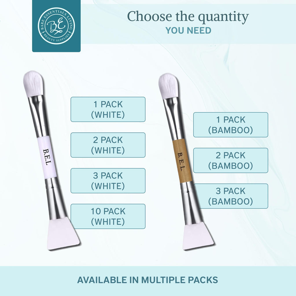 Bare Essentials Living Clay Face Mask Brush (10 Pack, White) – Dual-Sided Nylon & Silicone Applicator for Masks, Creams & Makeup
