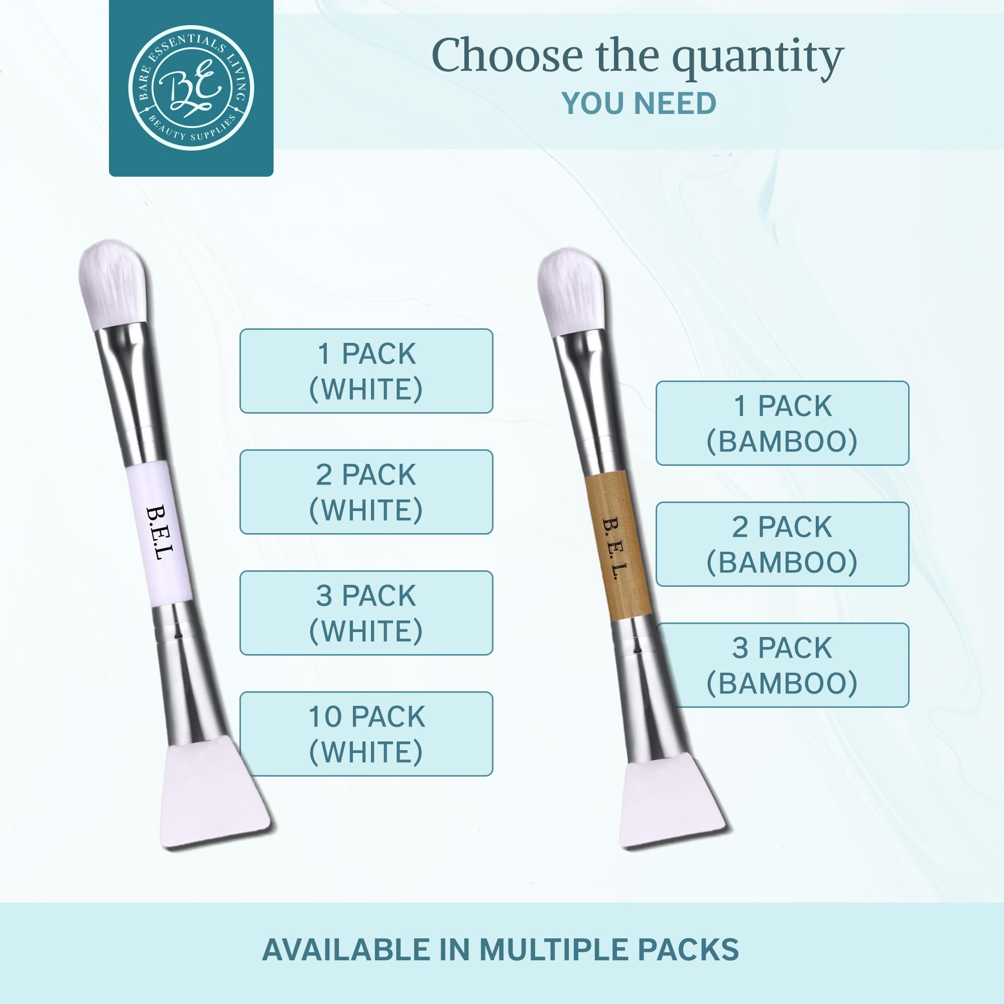 Bare Essentials Living Clay Face Mask Brush (10 Pack, White) – Dual-Sided Nylon & Silicone Applicator for Masks, Creams & Makeup