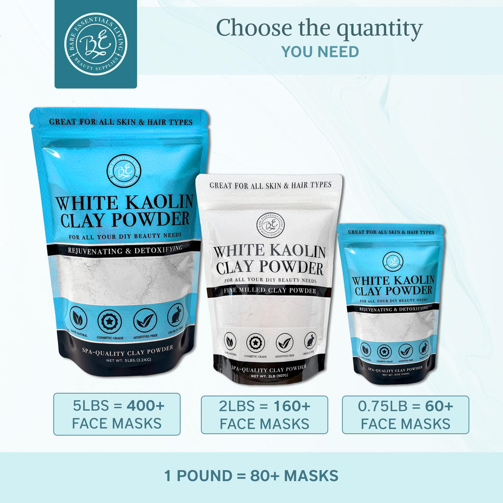 Bare Essentials Living White Kaolin Clay Powder (5 lb) – Natural DIY Cosmetic Clay for Masks, Soap, Bath Bombs, and Gardening