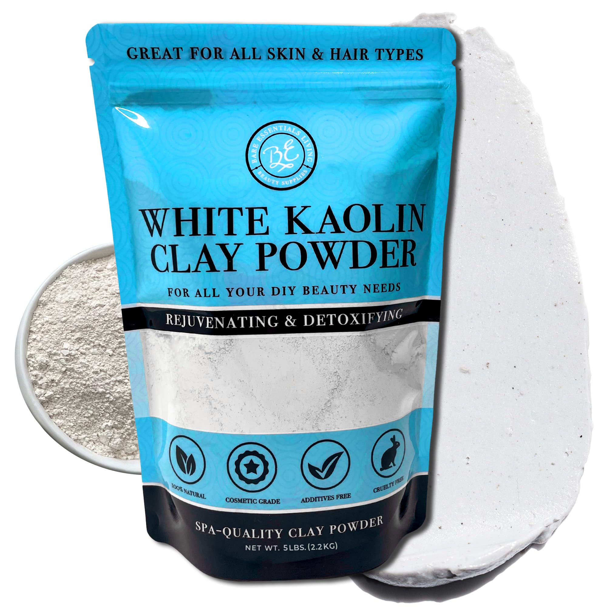 Bare Essentials Living White Kaolin Clay Powder (5 lb) – Natural DIY Cosmetic Clay for Masks, Soap, Bath Bombs, and Gardening