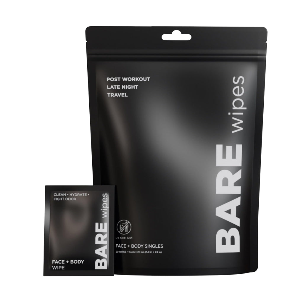 BARE Wipes 1 Pack (20 Wipes) – Portable Face & Body Wipes with Tea Tree, Chamomile & Aloe