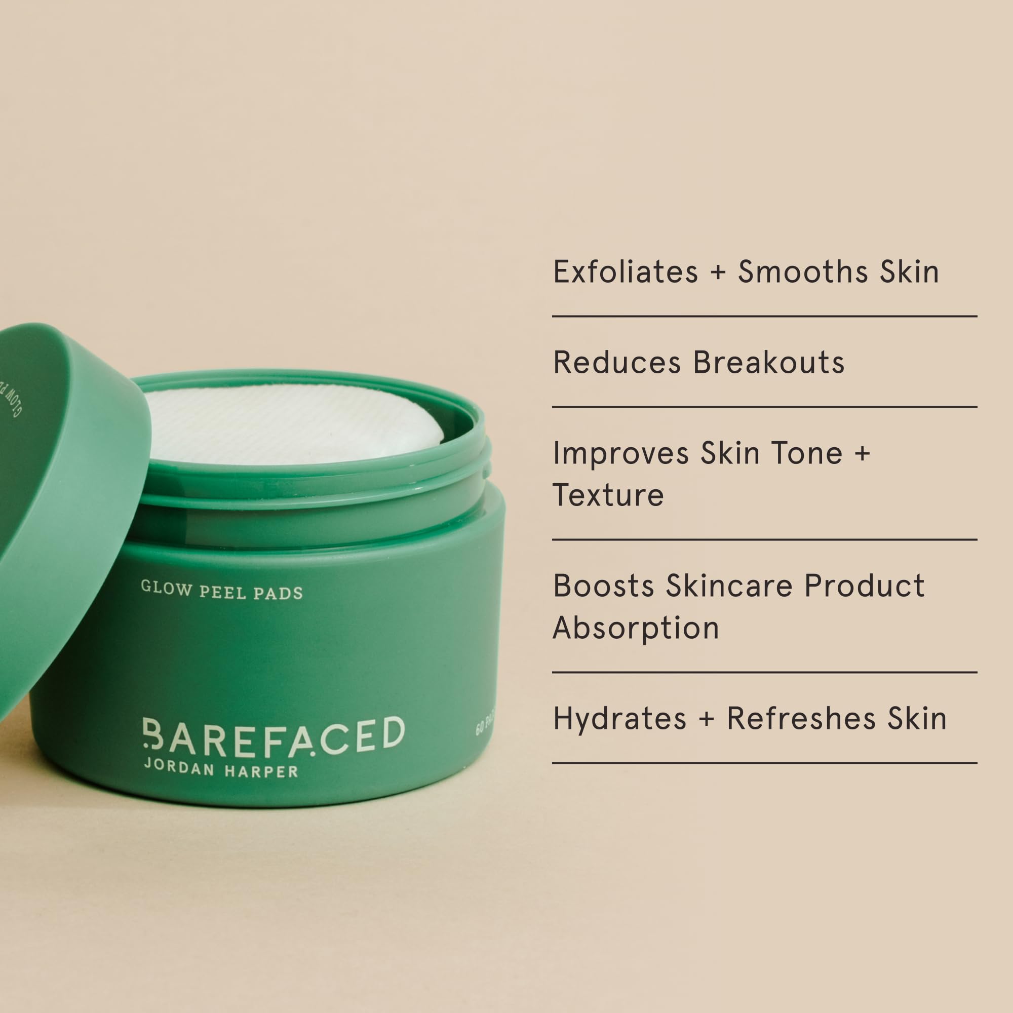Barefaced Glow Peel Pads (60 Count) – Deep Exfoliation with 15% Glycolic Acid, Squalane & Vitamin E