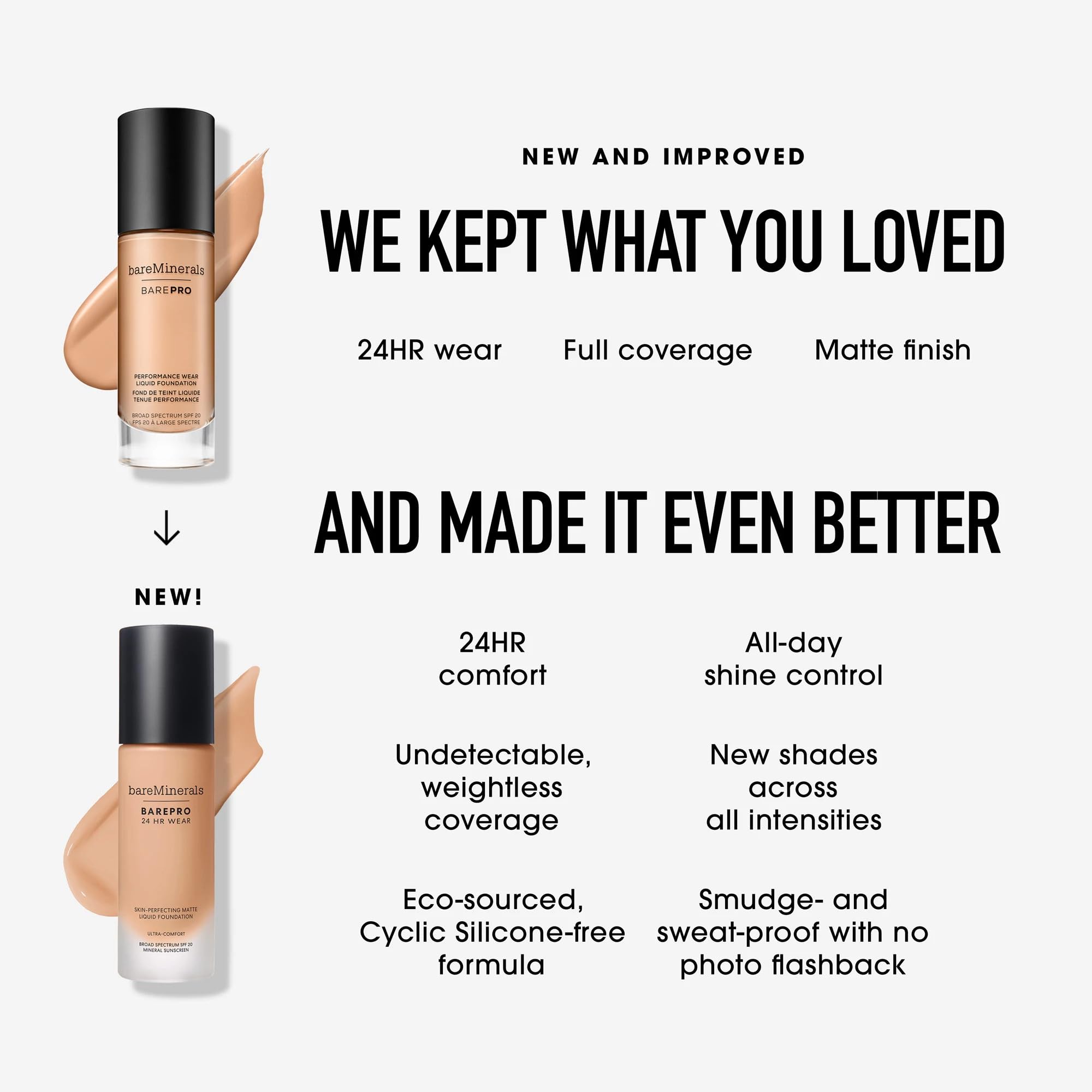 bareMinerals BarePro 24HR Wear Matte Foundation SPF 20 | Full Coverage, Oil-Free, Vegan
