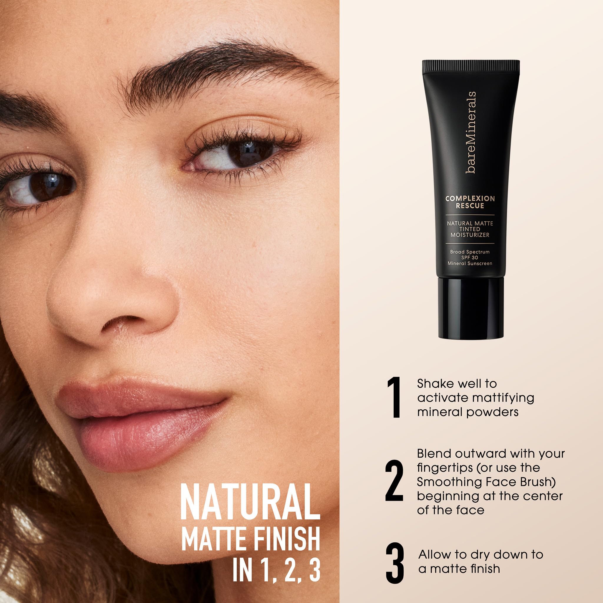 BareMinerals Complexion Rescue Natural Matte Tinted Moisturizer Cashew 3.5 | Vegan, SPF 30 Mineral Sunscreen