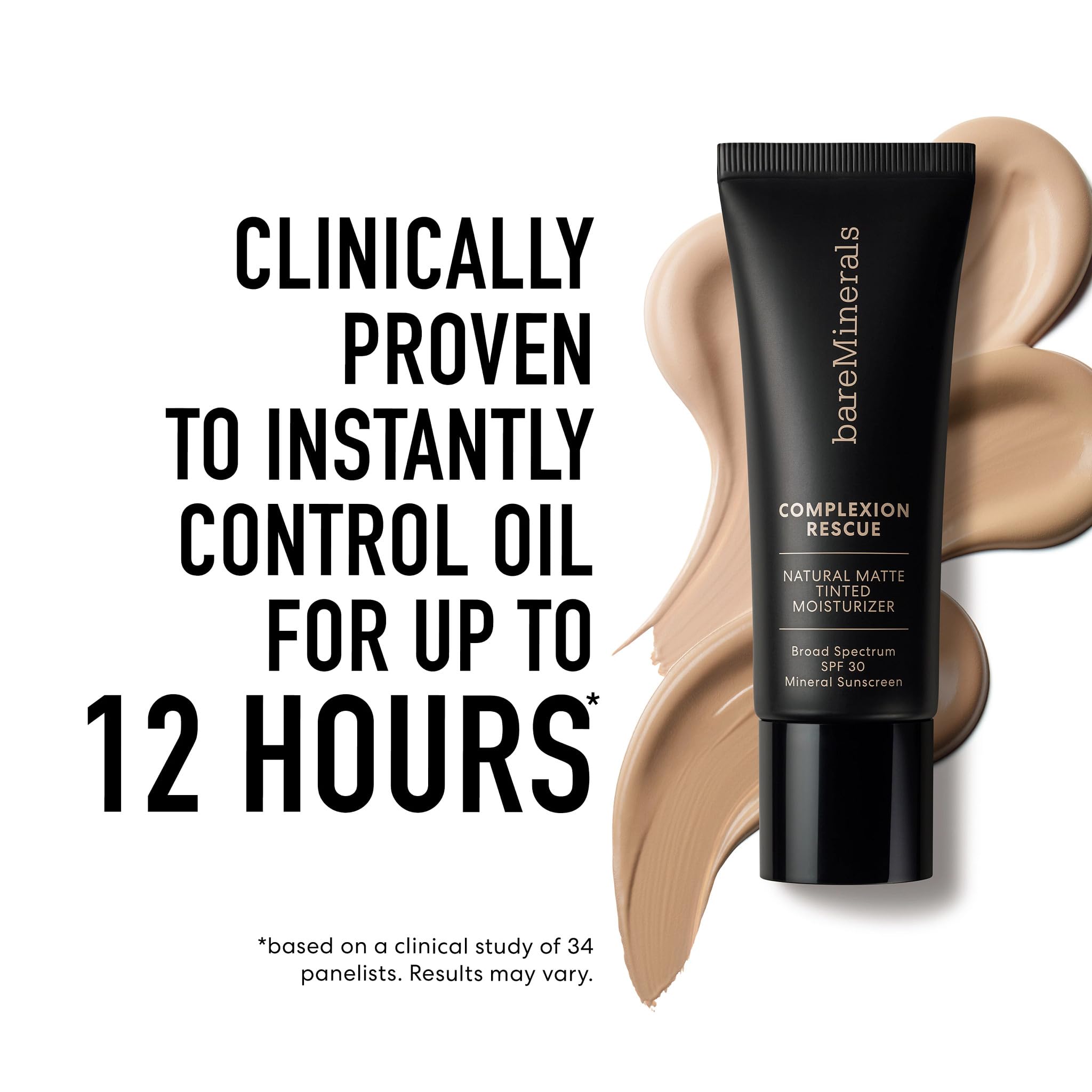 BareMinerals Complexion Rescue Natural Matte Tinted Moisturizer Cashew 3.5 | Vegan, SPF 30 Mineral Sunscreen