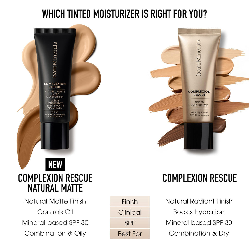 BareMinerals Complexion Rescue Natural Matte Tinted Moisturizer Cashew 3.5 | Vegan, SPF 30 Mineral Sunscreen