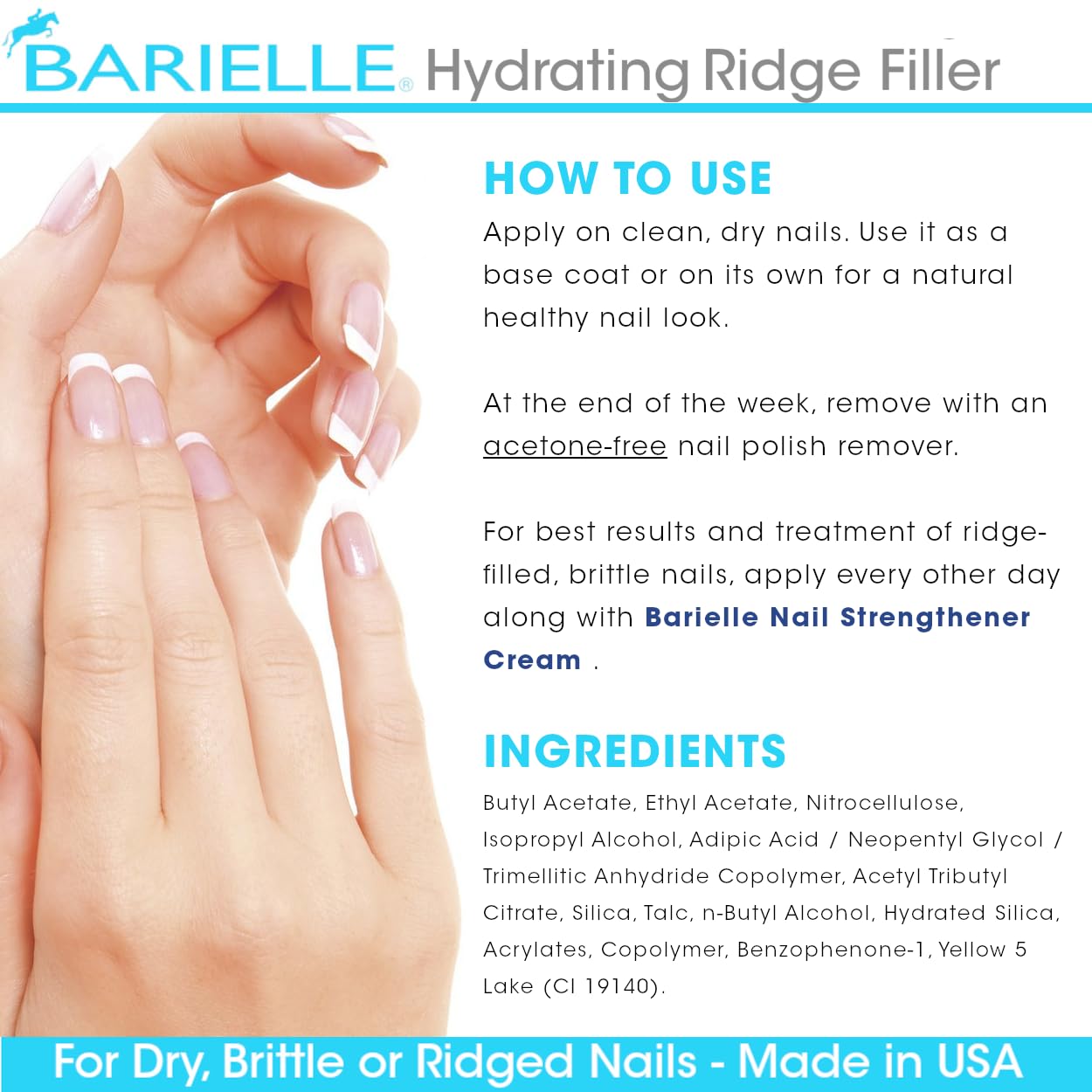 Barielle Hydrating Ridge Filler – Strengthening Base Coat for Ridged Nails, 0.5 oz