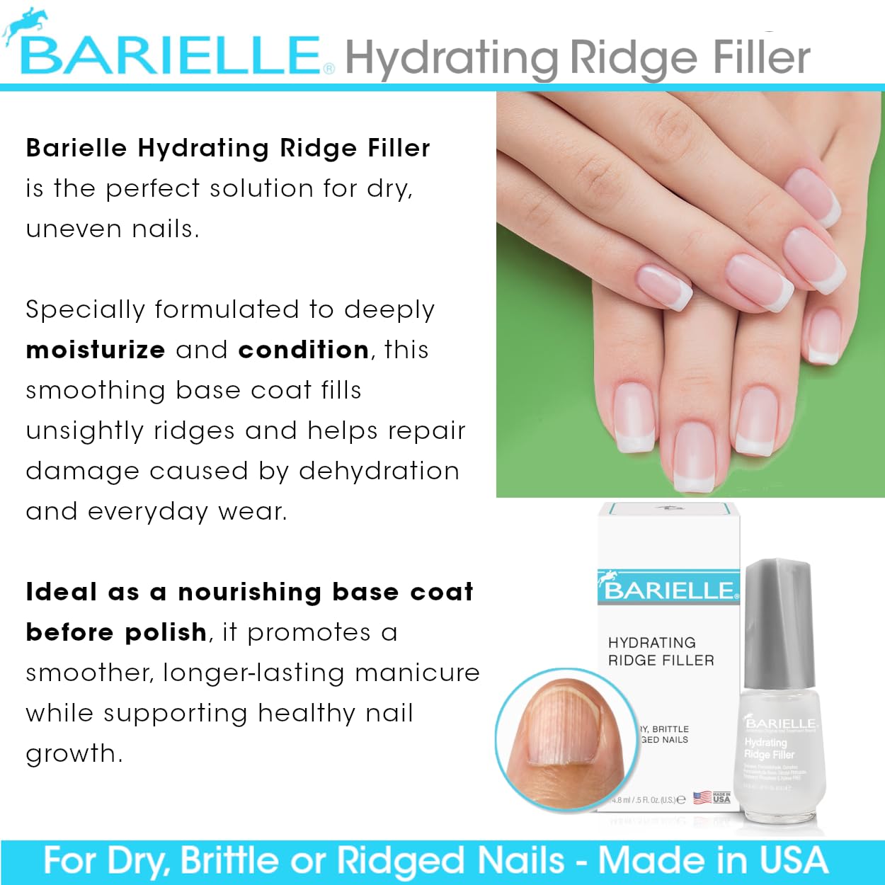 Barielle Hydrating Ridge Filler Base Coat 0.5 oz (2-Pack) | Smooth Ridged Nails & Prep for Polish | Difeel
