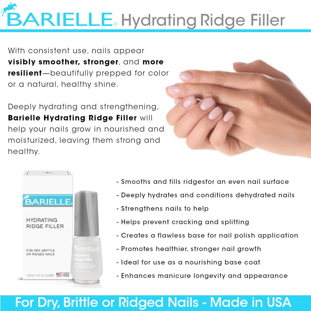 Barielle Hydrating Ridge Filler Base Coat 0.5 oz (2-Pack) | Smooth Ridged Nails & Prep for Polish | Difeel