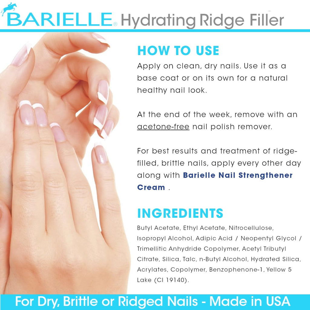 Barielle Hydrating Ridge Filler Base Coat 0.5 oz (2-Pack) | Smooth Ridged Nails & Prep for Polish | Difeel