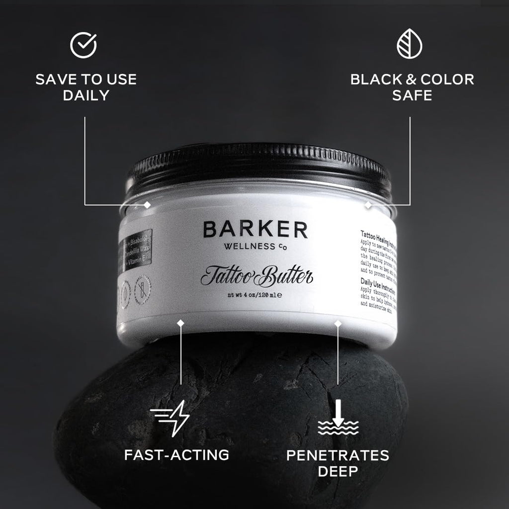 Barker Wellness Tattoo Butter – Natural Aftercare Balm for New & Old Ink | Shea Butter, Turmeric & Lavender