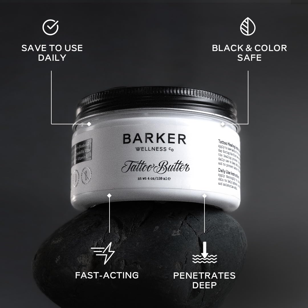 Barker Wellness Tattoo Butter – Natural Aftercare Balm for New & Old Ink | Shea Butter, Turmeric & Lavender