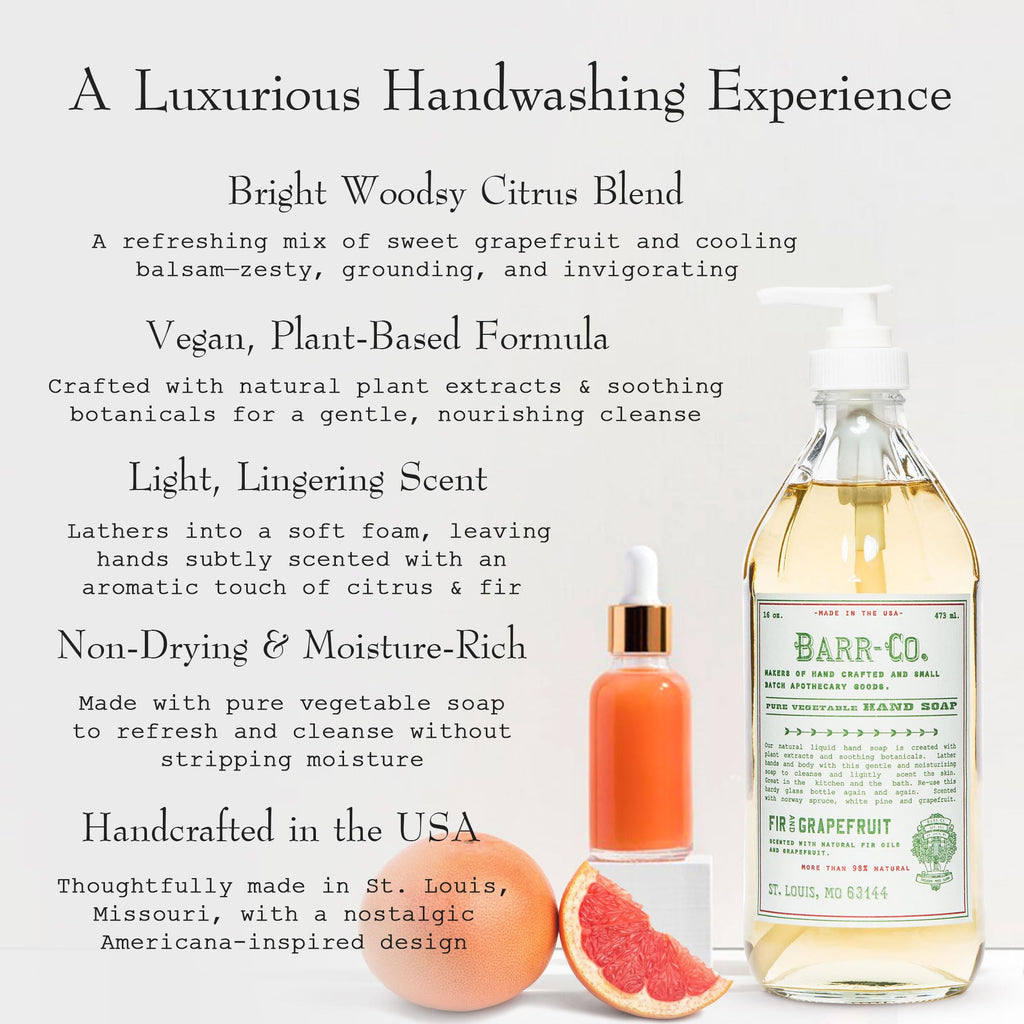BARR-CO Natural Hand Soap – Vegan Liquid Soap with Fir & Grapefruit, 16 oz