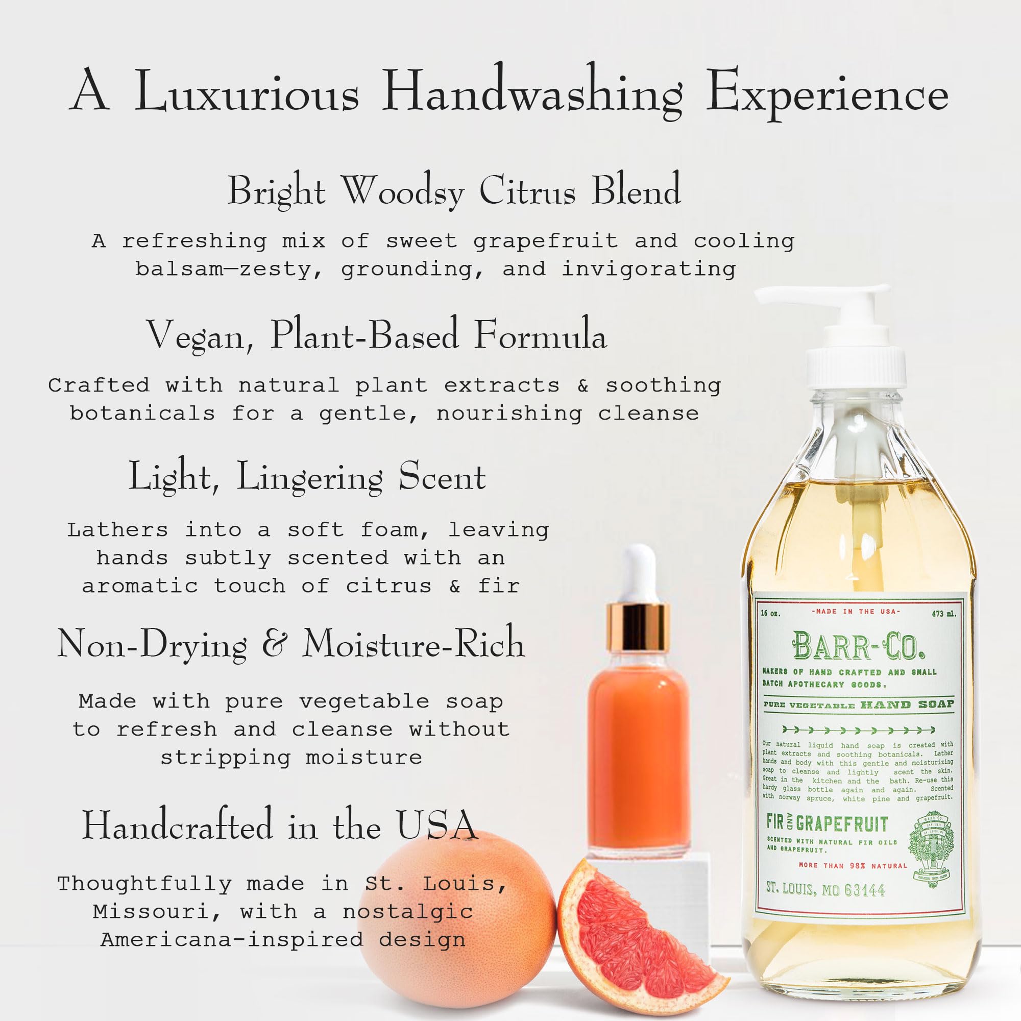BARR-CO Natural Hand Soap – Vegan Liquid Soap with Fir & Grapefruit, 16 oz