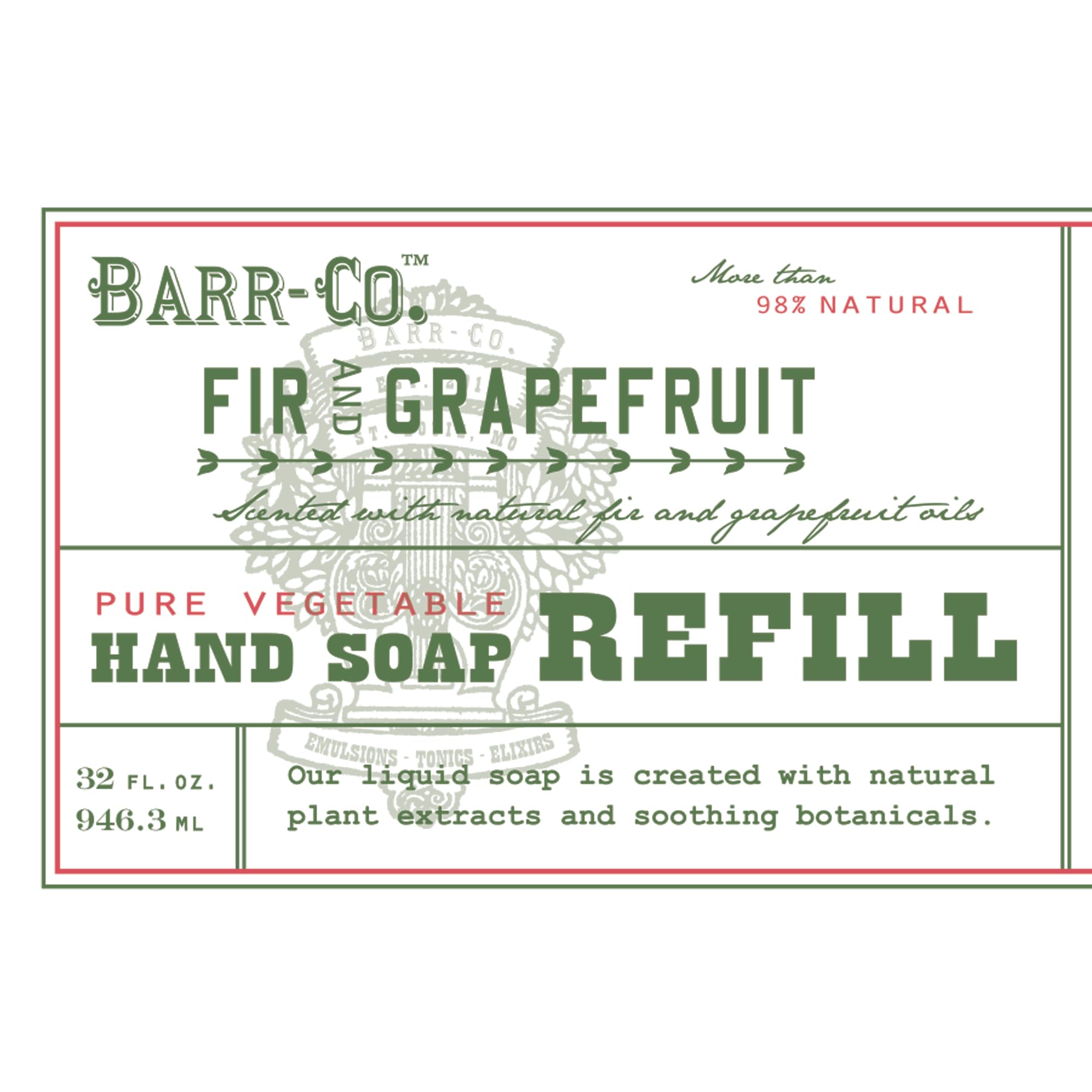 BARR-CO Hand Soap Refill – Natural Moisturizing Liquid Soap, Citrus & Balsam, 32 fl oz