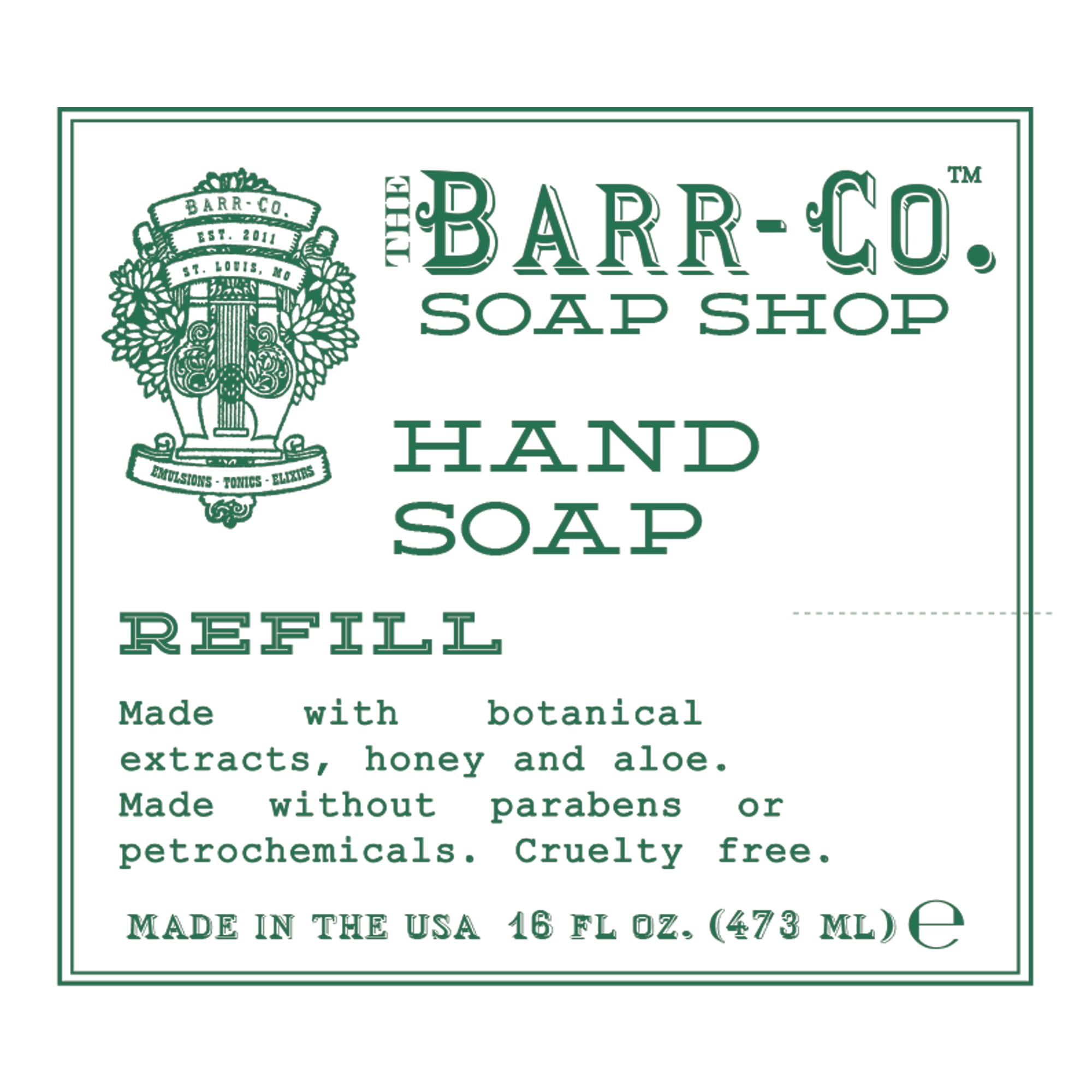BARR-CO Honey Mint Hand Soap Refill – Natural, Moisturizing Vegan Formula, 16 fl oz