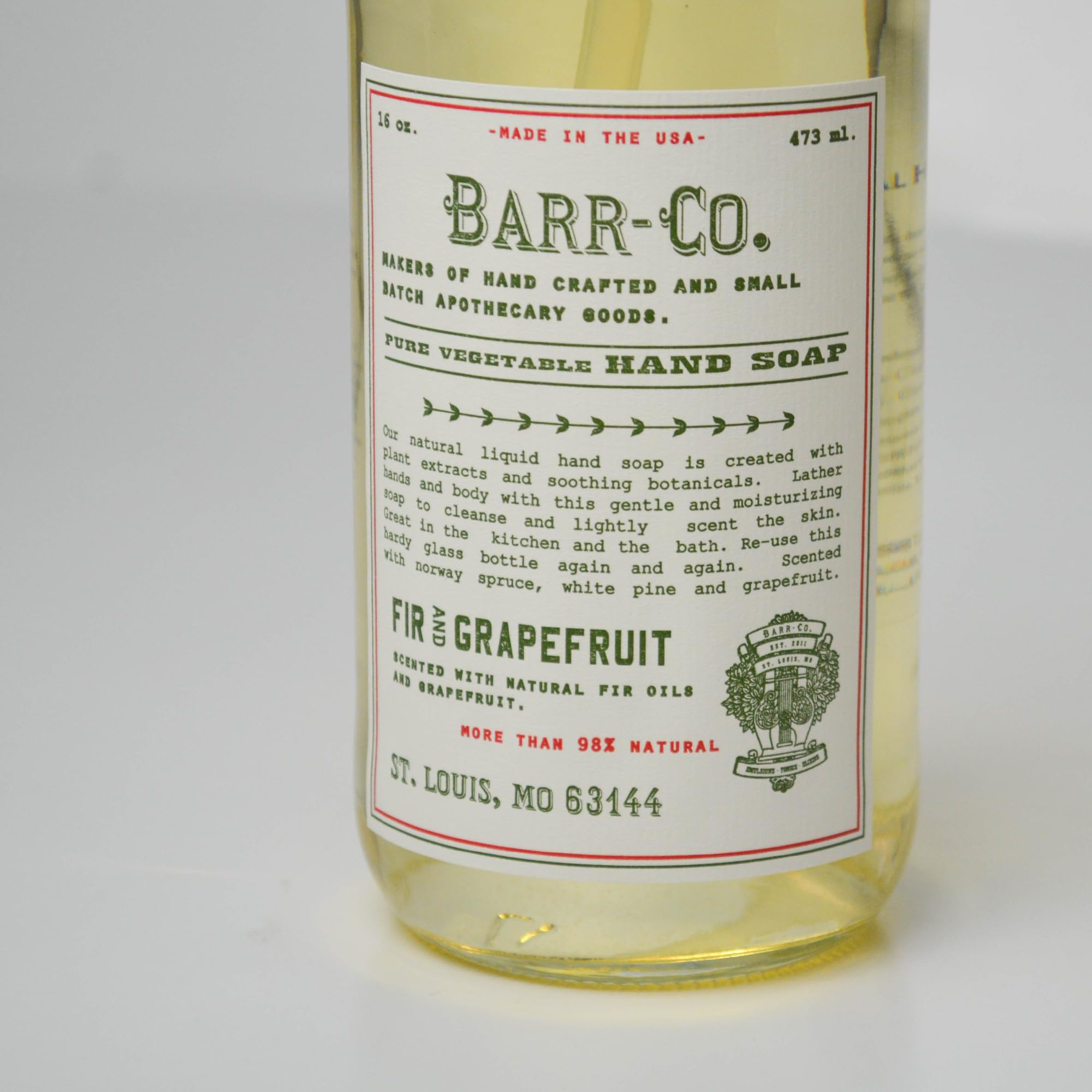 BARR-CO Natural Hand Soap – Vegan Liquid Soap with Fir & Grapefruit, 16 oz