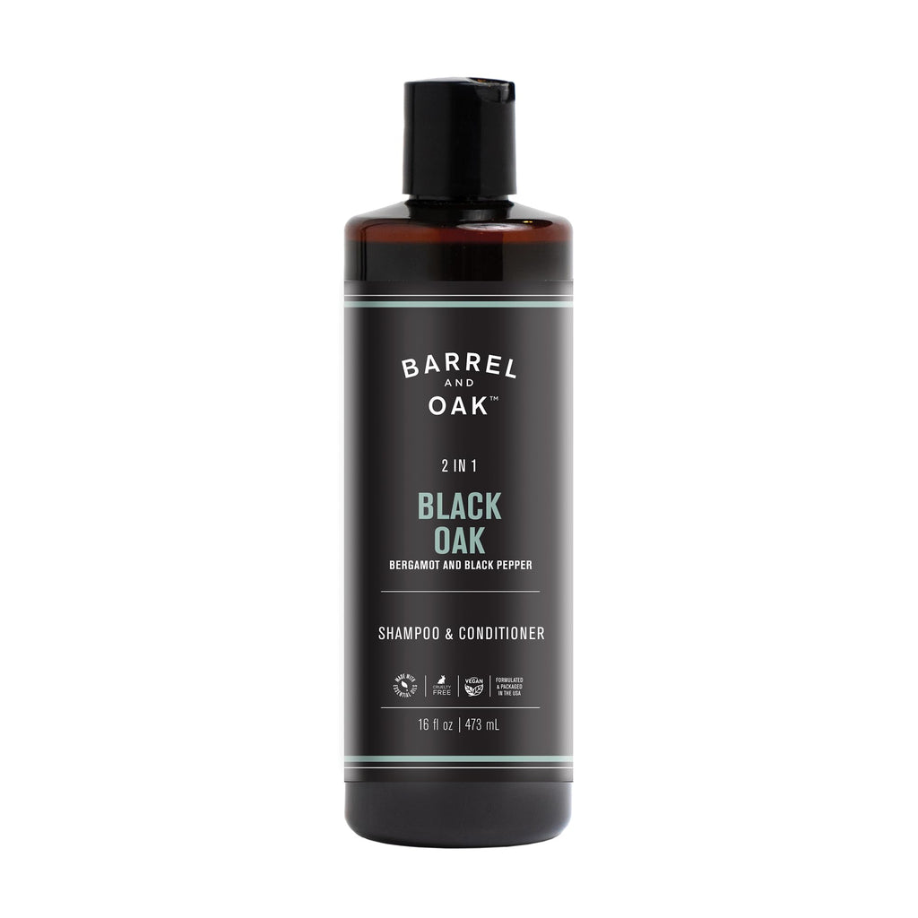 Barrel & Oak 2-in-1 Men’s Shampoo & Conditioner | Cleanse Hair & Scalp | vegan, Black Oak, 16 oz