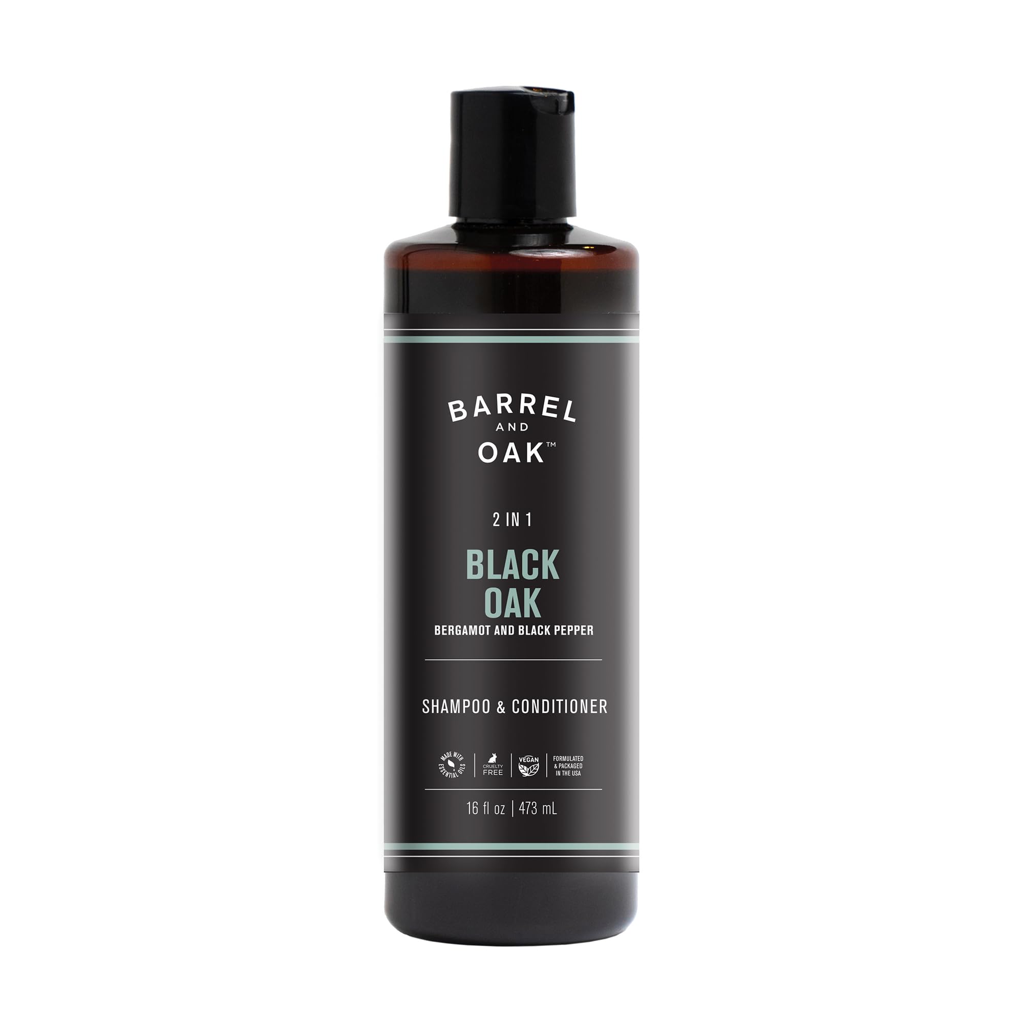 Barrel & Oak 2-in-1 Men’s Shampoo & Conditioner | Cleanse Hair & Scalp | vegan, Black Oak, 16 oz