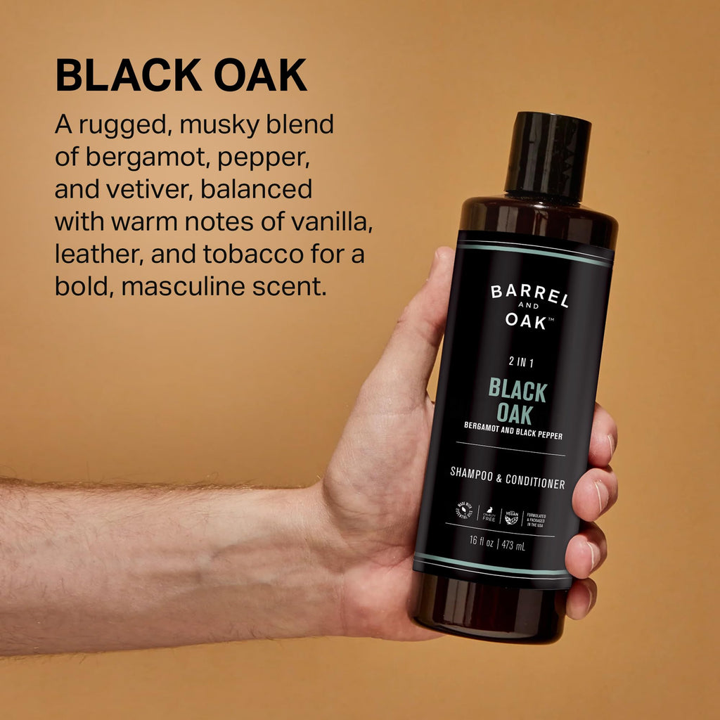 Barrel & Oak 2-in-1 Men’s Shampoo & Conditioner | Cleanse Hair & Scalp | vegan, Black Oak, 16 oz