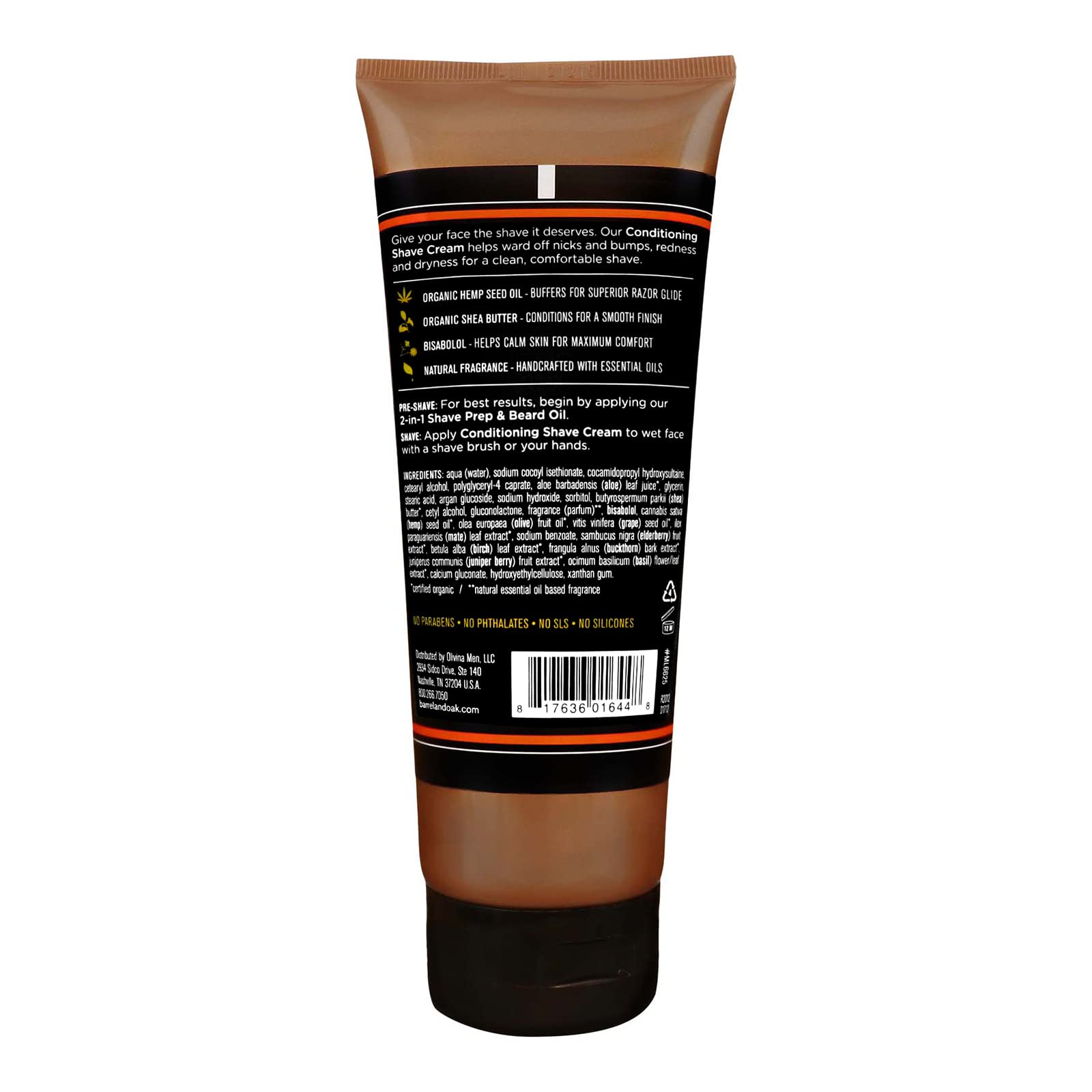 Barrel & Oak Conditioning Shave Cream – Vegan, Caffeine & Antioxidants, Helps Reduce Nicks, Redness & Dry Skin