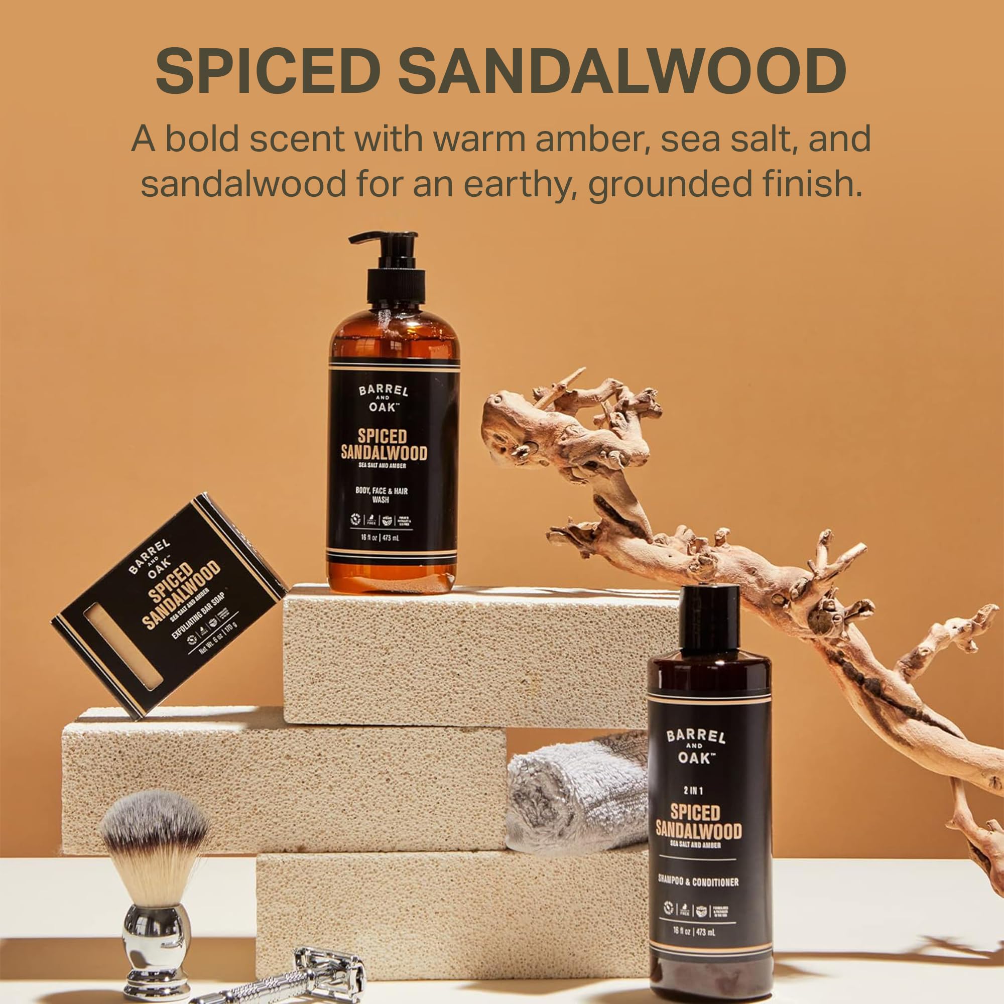 Barrel & Oak Exfoliating Bar Soap for Men – Spiced Sandalwood, Walnut & Olive Stone