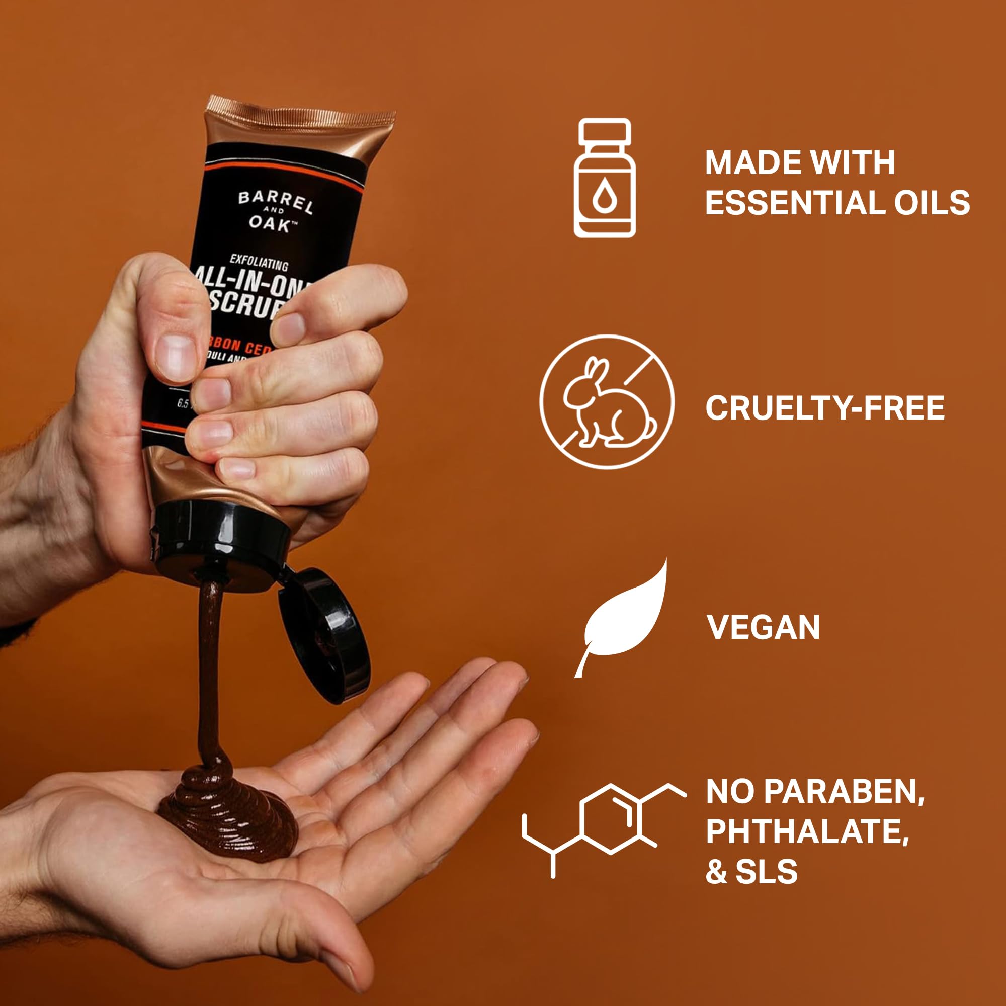 Barrel & Oak Exfoliating All-In-One Face & Body Scrub for Men | Walnut Shell & White Birch, Vegan Beard & Face Exfoliator, Bourbon Cedar, 6.5 fl oz