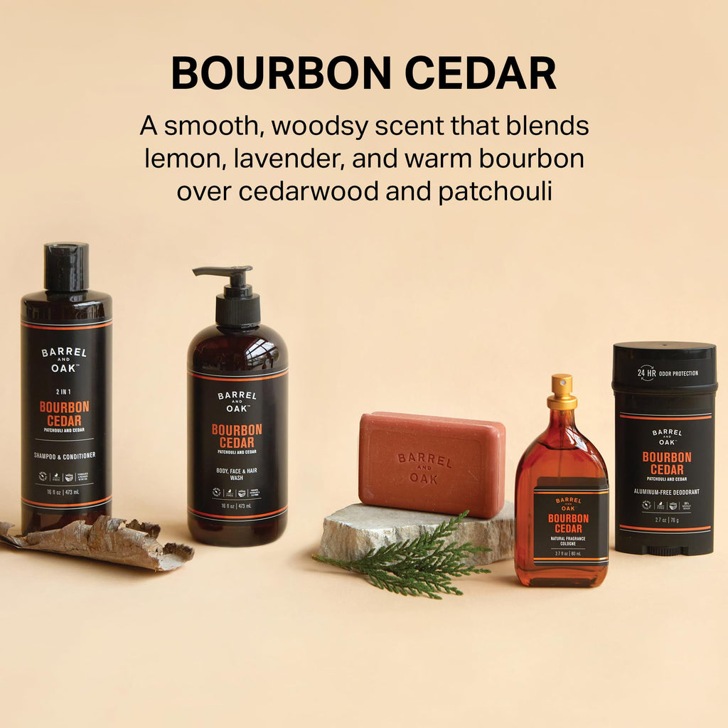 Barrel & Oak Exfoliating All-In-One Face & Body Scrub for Men | Walnut Shell & White Birch, Vegan Beard & Face Exfoliator, Bourbon Cedar, 6.5 fl oz