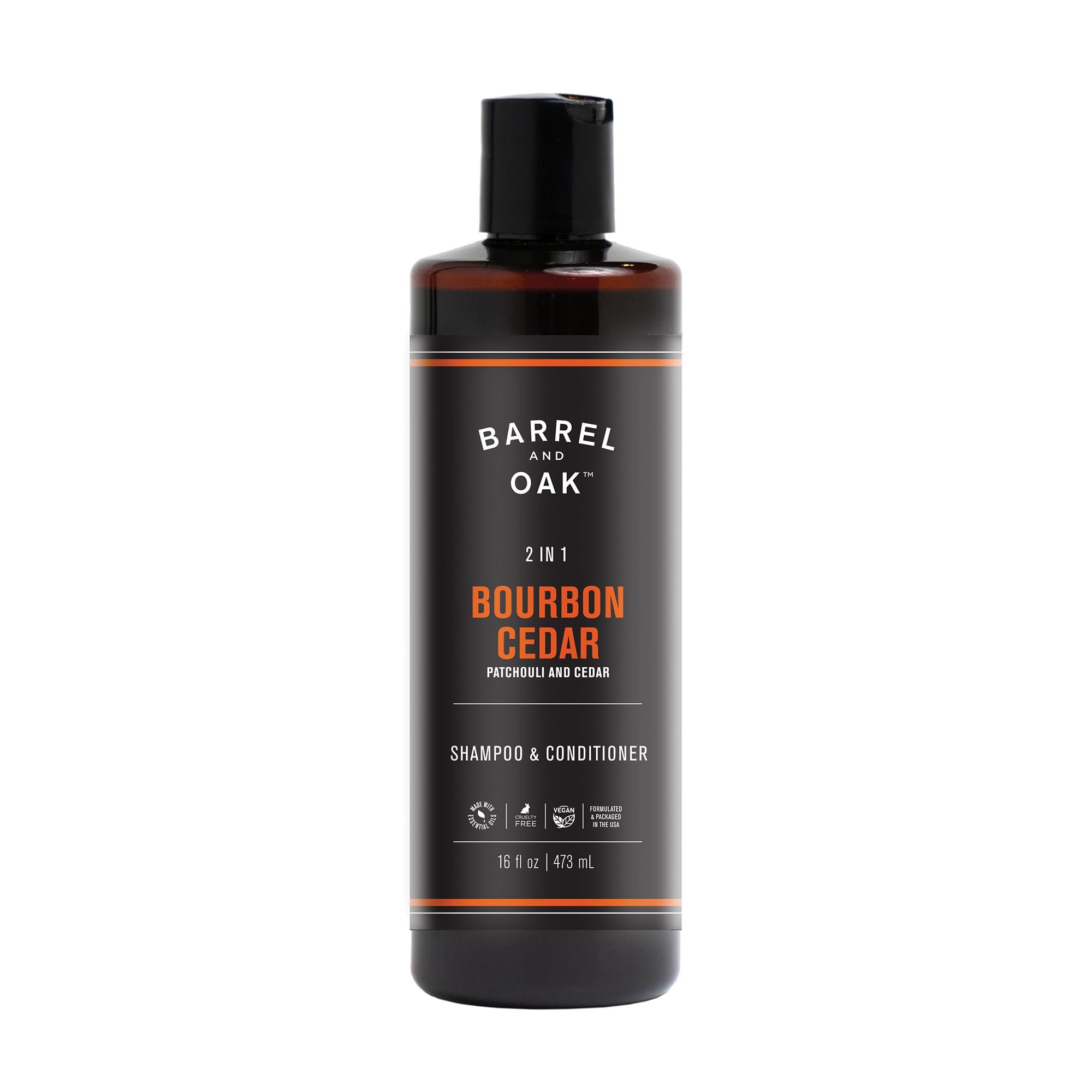 Barrel & Oak 2-in-1 Men's Shampoo & Conditioner – Bourbon Cedar, 16 oz | Vegan & Cruelty-Free