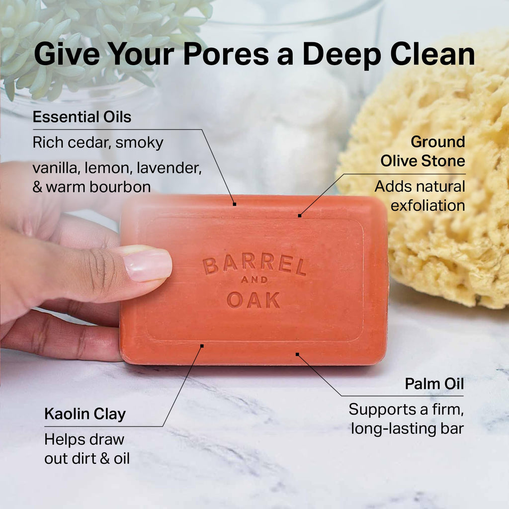 Barrel & Oak Exfoliating Bar Soap for Men – Bourbon Cedar, Kaolin Clay & Red Clay