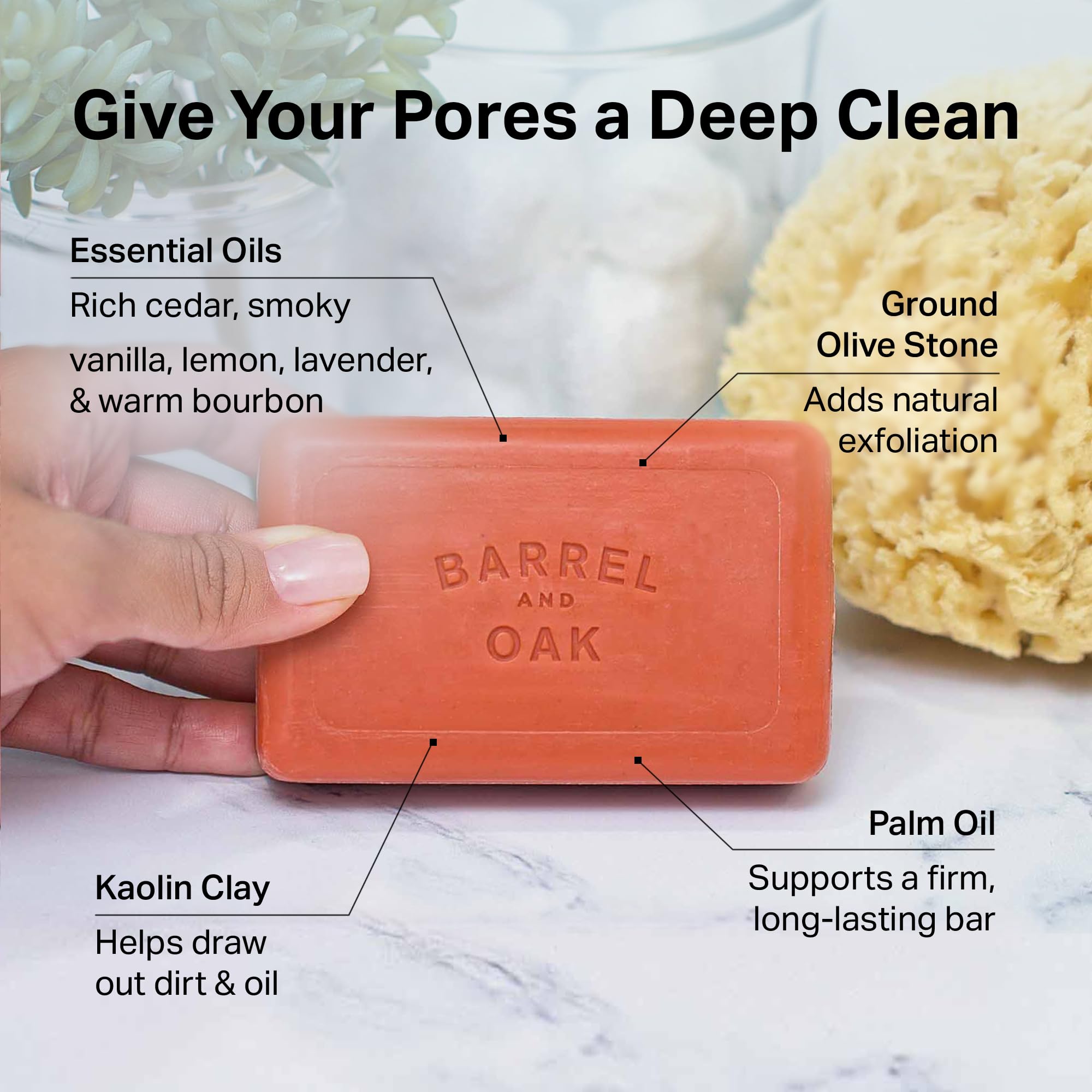 Barrel & Oak Exfoliating Bar Soap for Men – Bourbon Cedar, Kaolin Clay & Red Clay