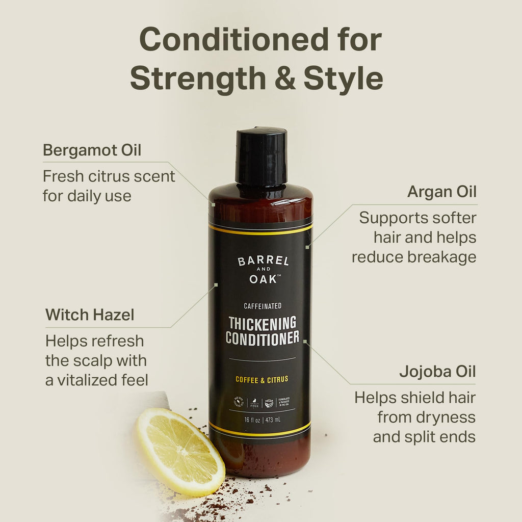 Barrel & Oak Coffee & Citrus 3-Piece Grooming Set for Men – Caffeinated Face Wash, Shampoo & Conditioner