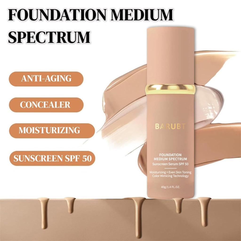 BARUBT 4 in 1 Color Changing Foundation - Medium Spectrum for Evening Skin Tone | Long-Lasting, Waterproof & Hydrating