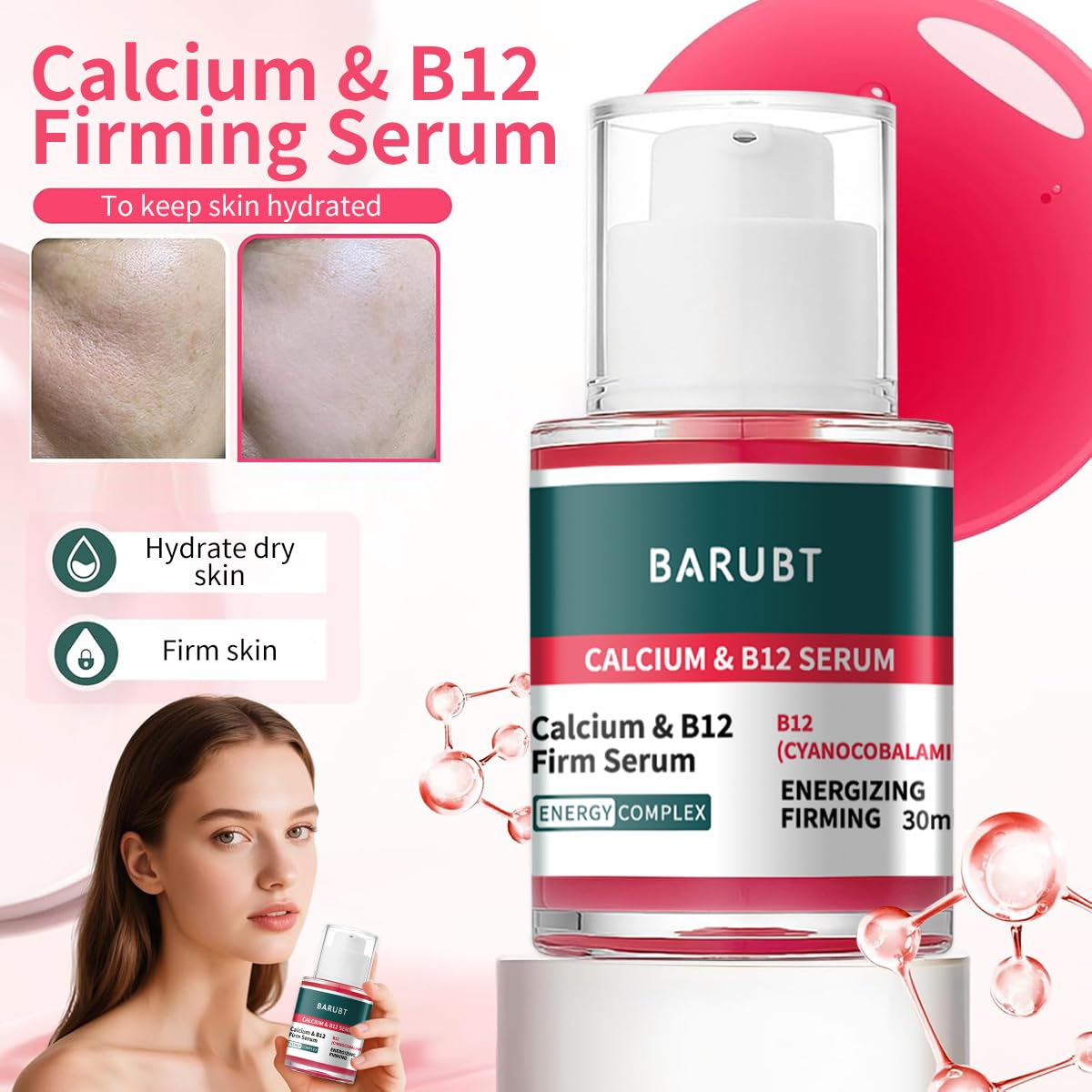 BARUBT Cyano Pink Spicule Serum with Calcium & Vitamin B12 | Anti-Aging & Pore Care