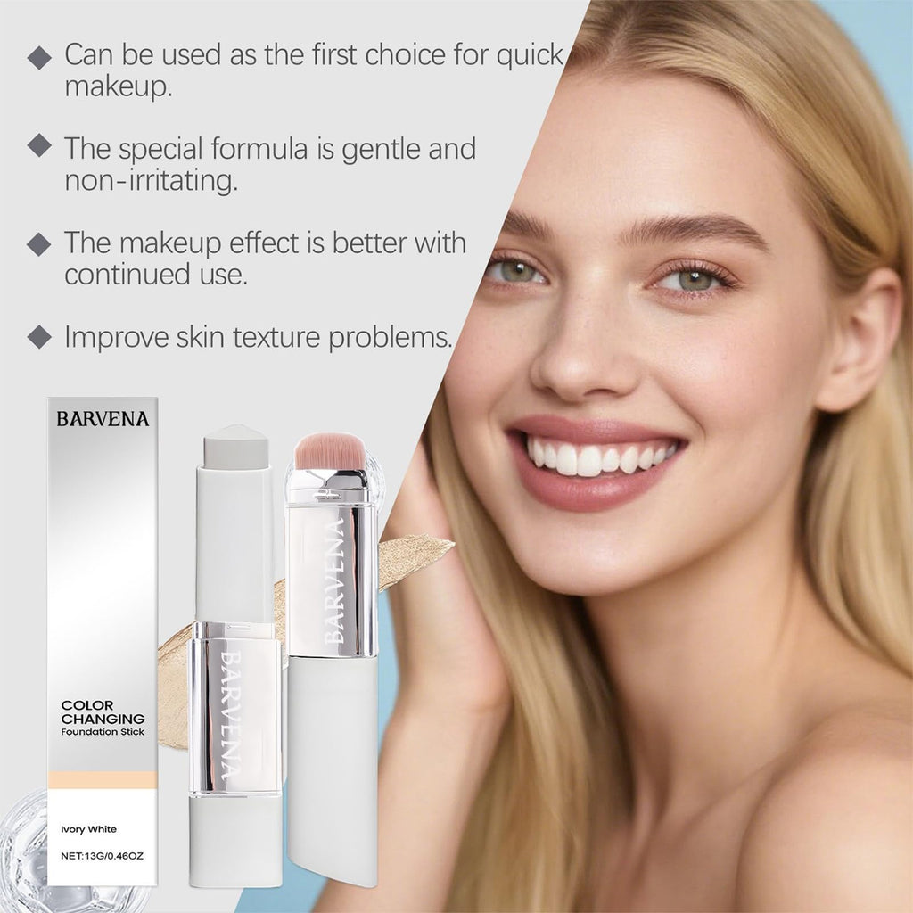 BARVENA Color Changing Foundation Stick with Brush | 2-in-1 Waterproof, Long-Lasting, Dewy Finish