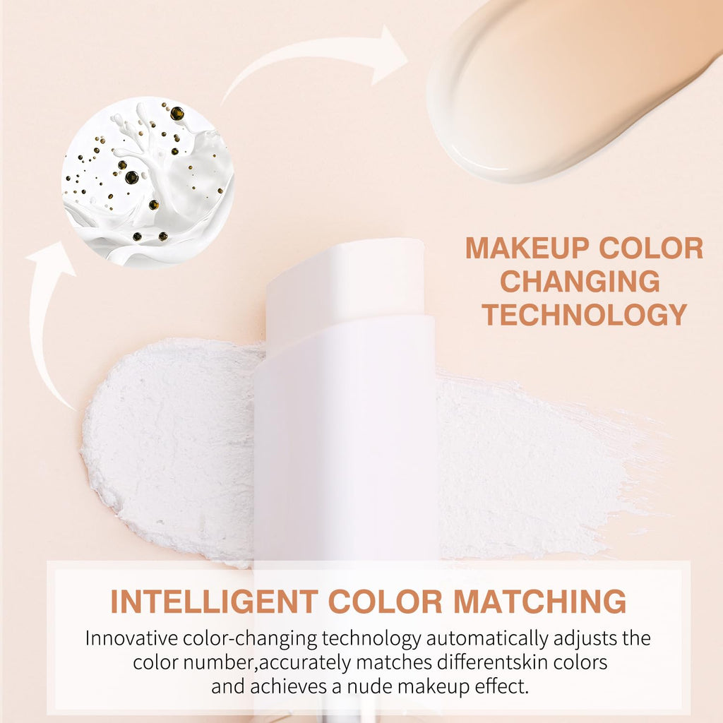 BARVENA Color Changing Foundation Stick with Brush | 2-in-1 Waterproof, Long-Lasting, Dewy Finish
