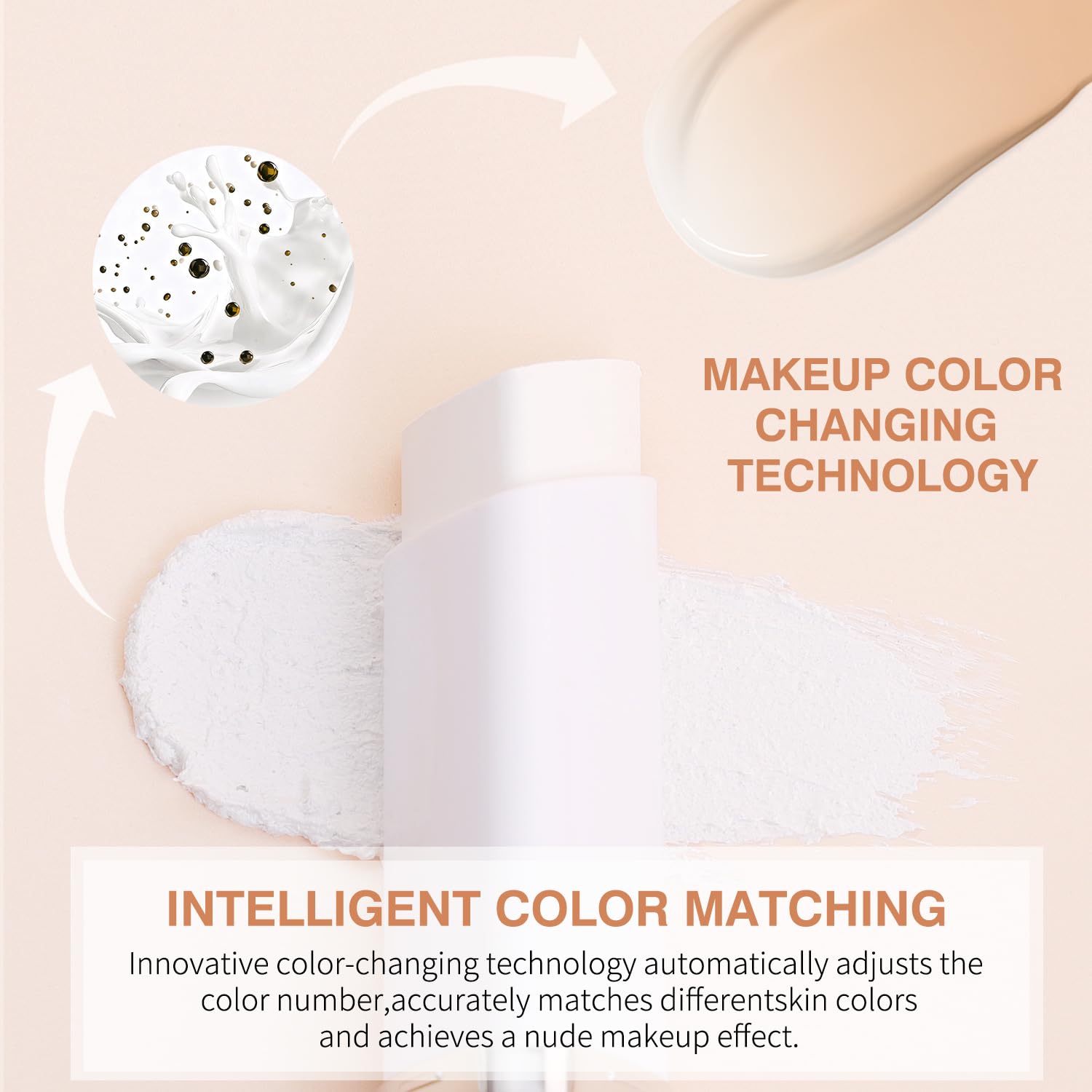 BARVENA Color Changing Foundation Stick with Brush | 2-in-1 Waterproof, Long-Lasting, Dewy Finish