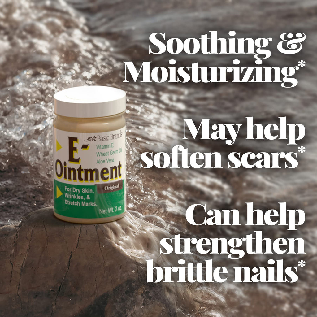 Basic Organics Vitamin E Ointment 2oz – Moisture Boost, Scar & Fine Line Support - 2 Pack