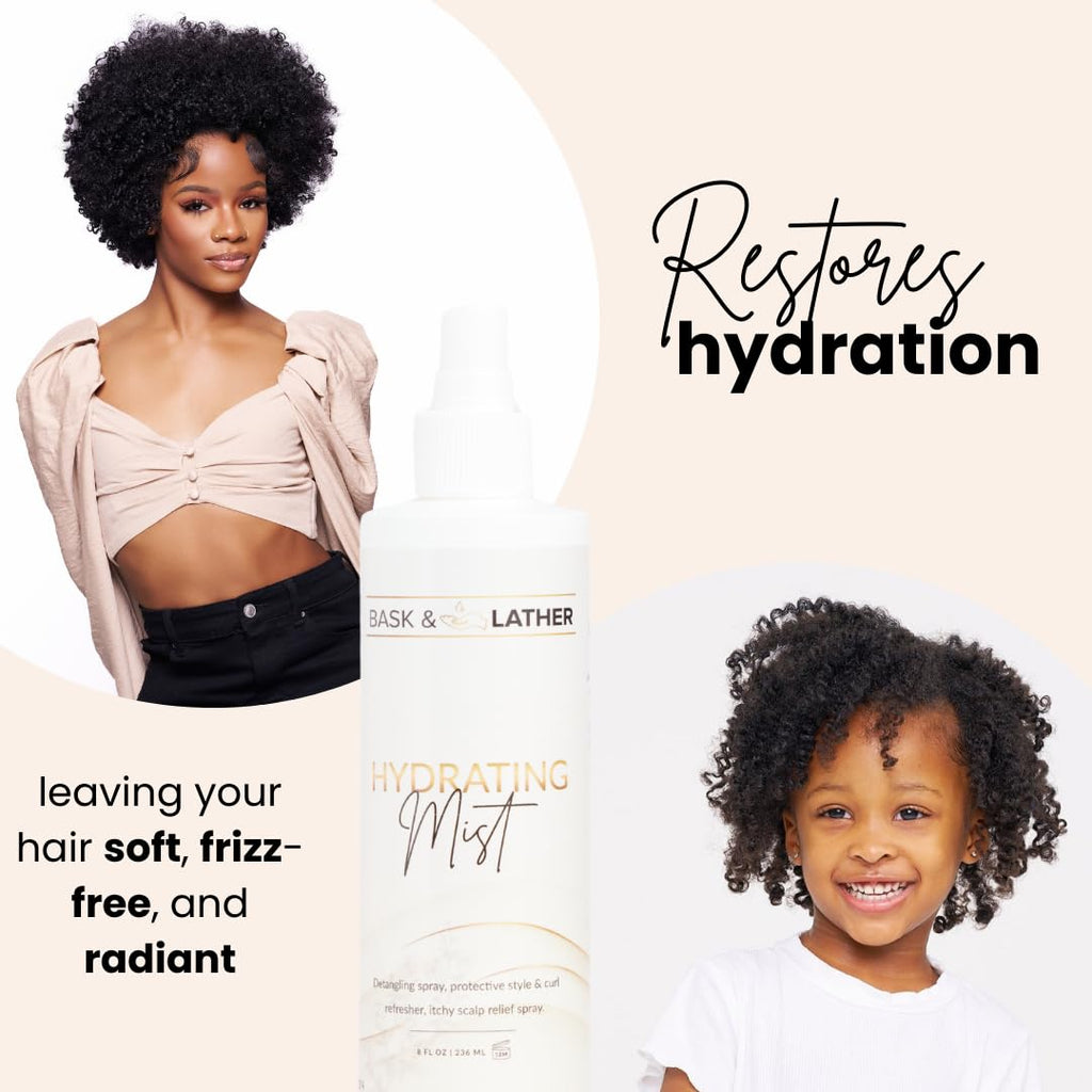 BASK & LATHER Hydrating Hair Mist — Leave-In Detangler for All Hair Types (8 oz)