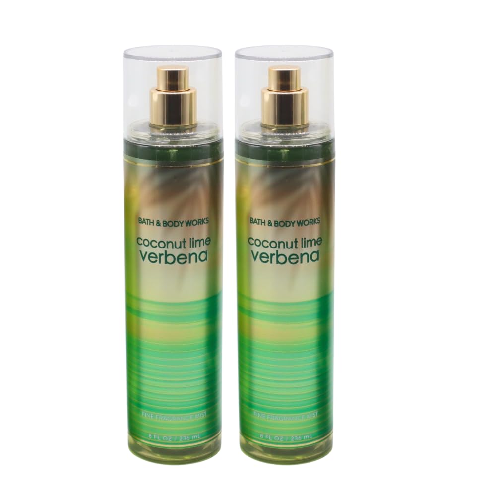 Bath & Body Works Coconut Lime Verbena Fine Fragrance Mist Gift Set – 2 x 8 oz with Blue Bow