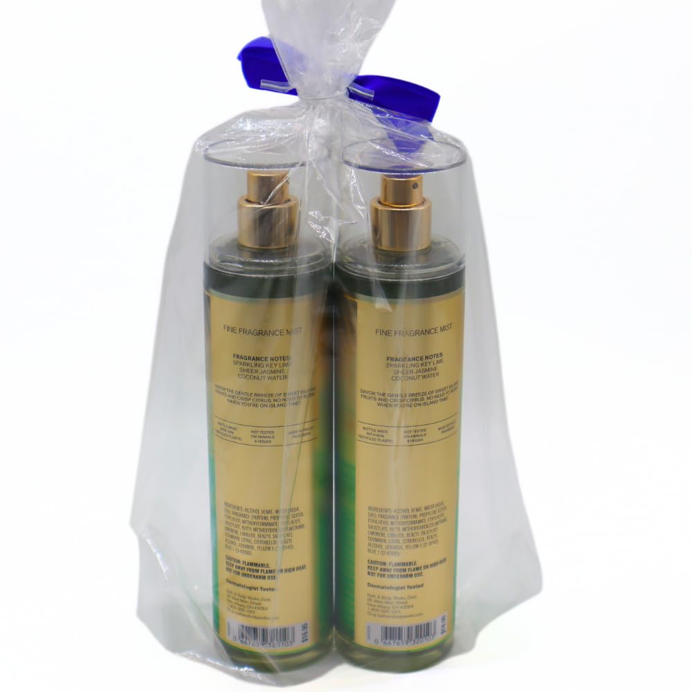 Bath & Body Works Coconut Lime Verbena Fine Fragrance Mist Gift Set – 2 x 8 oz with Blue Bow