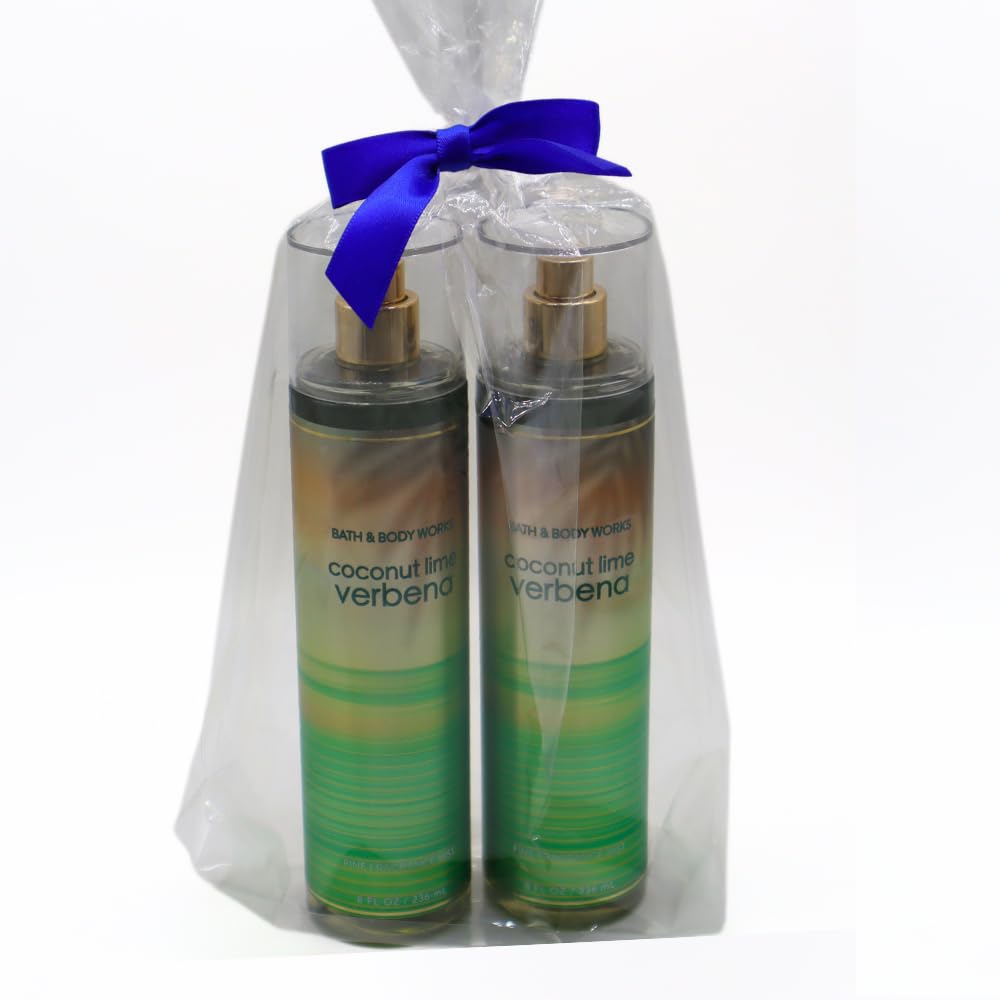 Bath & Body Works Coconut Lime Verbena Fine Fragrance Mist Gift Set – 2 x 8 oz with Blue Bow