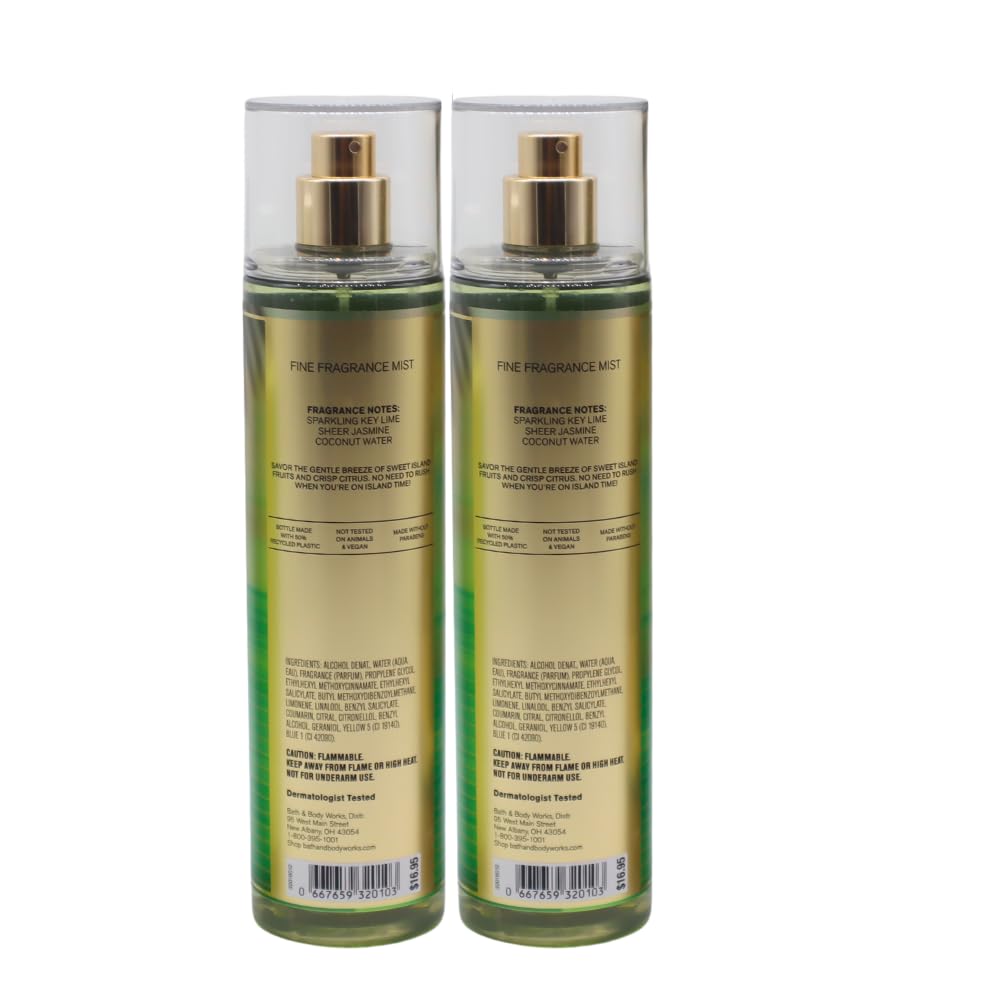 Bath & Body Works Coconut Lime Verbena Fine Fragrance Mist Gift Set – 2 x 8 oz with Blue Bow
